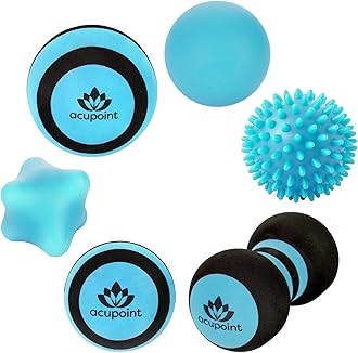 Massage Ball Set 6 Physical Therapy Balls for Post Workout Deep Tissue Trigger Point Myofascial Release Lacrosse Ball Peanut Ball Spiky Ball Hand Therapy Ball Lg & Sm Foam Balls (Blue)