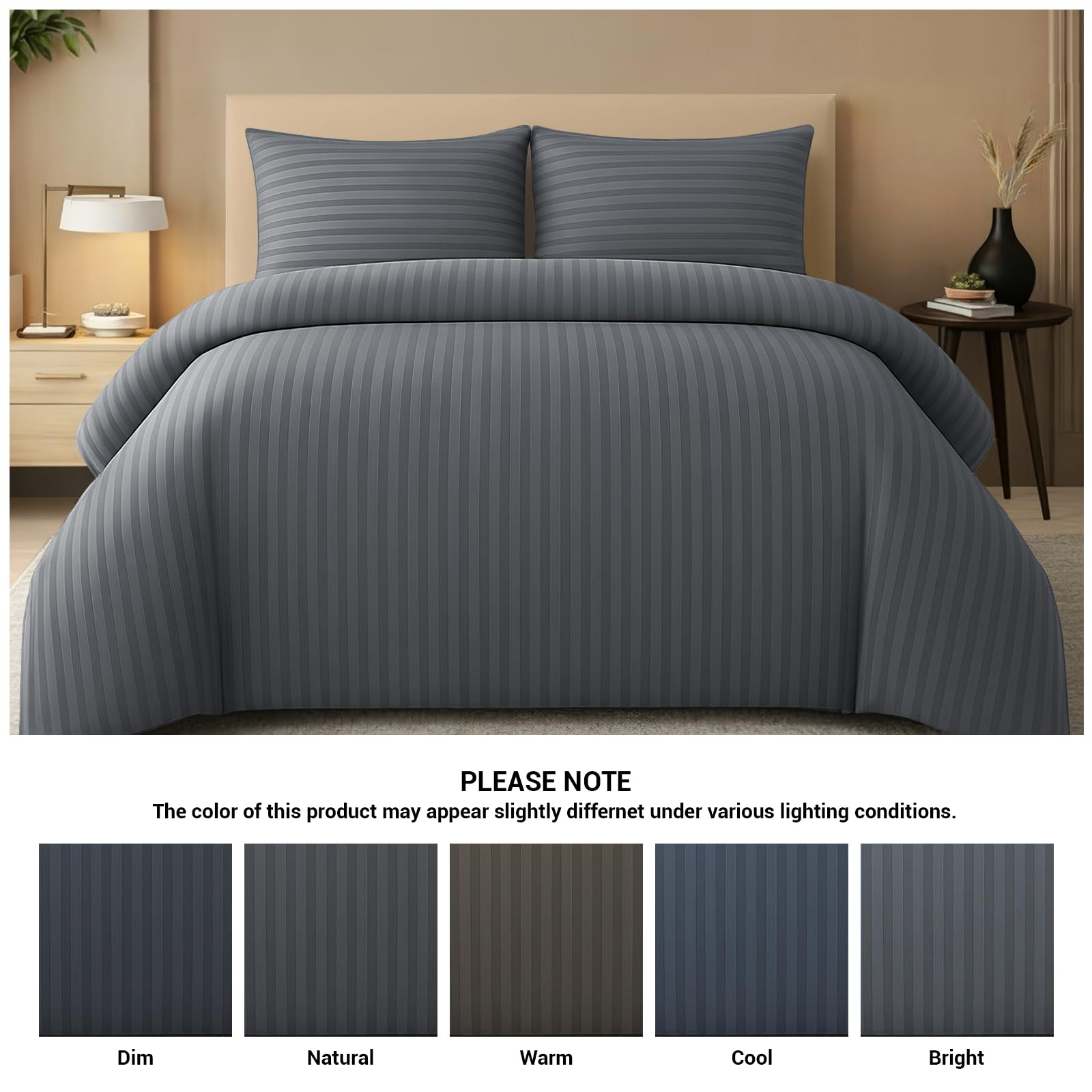 Pamposh Satin Stripe Double Duvet Set Pack of 4, Premium Hotel Quality Quilt Cover Bedding Sets - Image 9