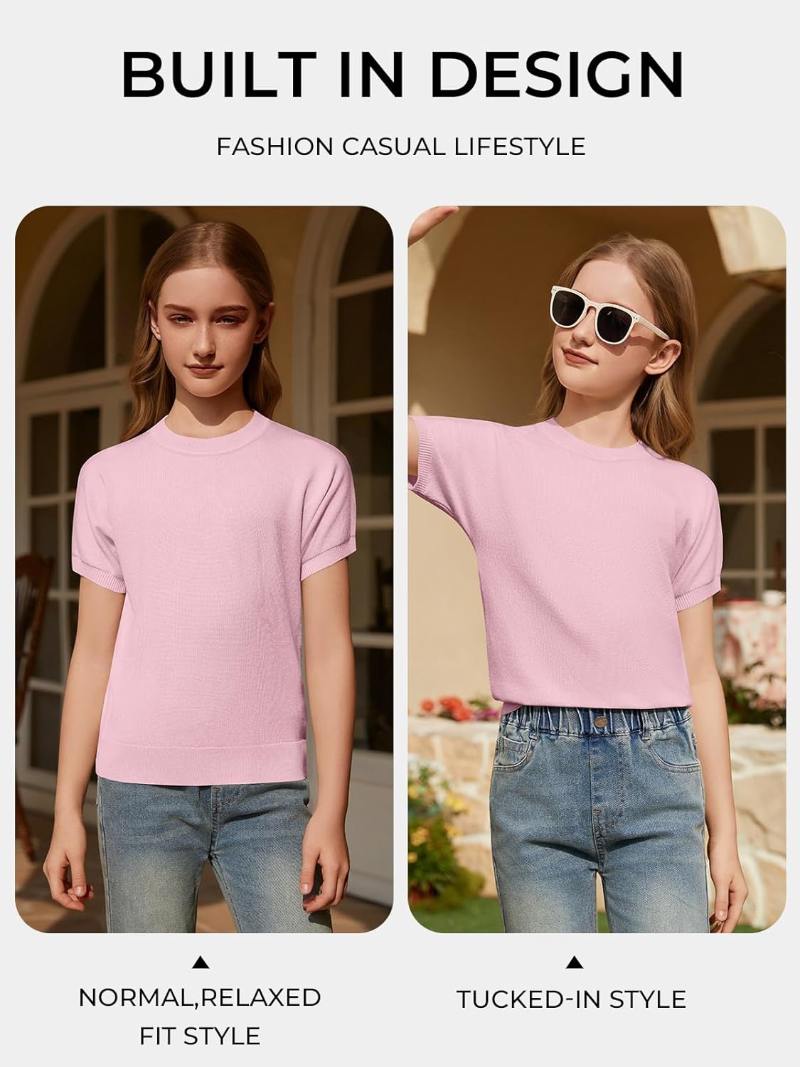 ZDC Short Sleeve Sweater for Girls - 2026 Summer Kids Crewneck Knit Lightweight Pullover Tops 5-14 Years - Image 4