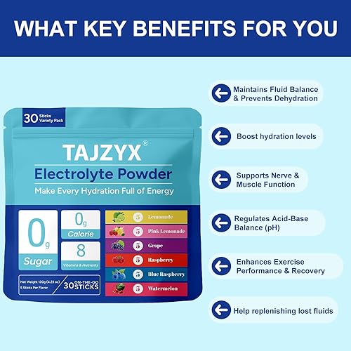 Miniatura 2 de Paquetes de hidratación sin azúcar, paquetes de electrolitos en polvo de 0 calorías, 6 sabores, 8 electrolitos y minerales, paquete variado, 30