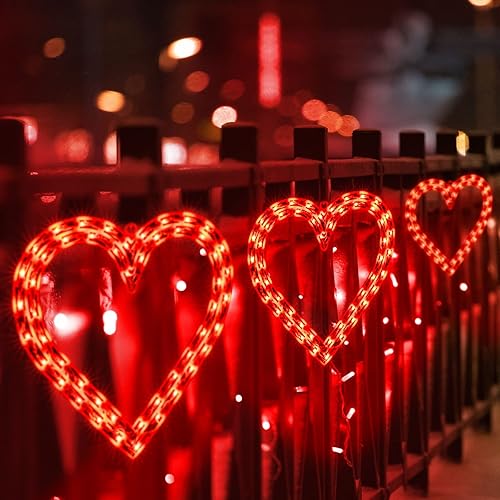 Miniatura 3 de LAMPHOME Decoración de silueta de ventana para el día de San Valentín con corazón rojo iluminado de 12.7"