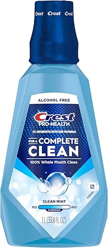 Crest Mouthwash Pro Health Complete Clean, CPC (cetylpyridinium chloride) Antigingivitis/Antiplaque, Alcohol Free, Clean Mint, 1 L (33.8 fl oz)