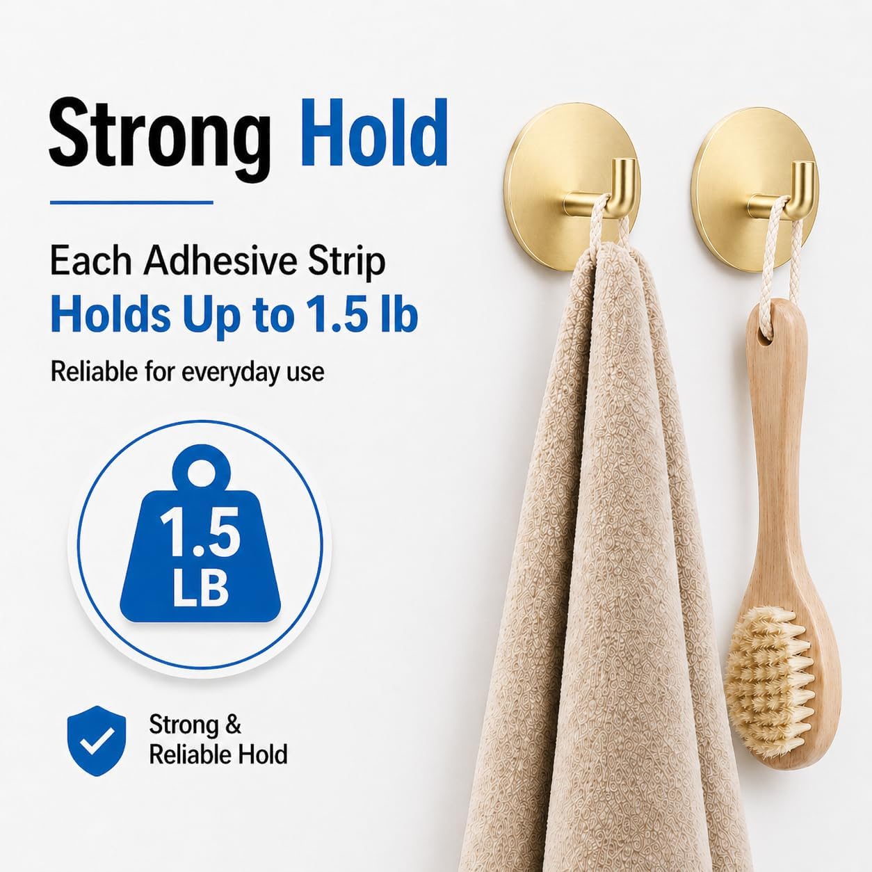Removable Towel Hooks for Bathrooms, Heavy Duty Adhesive Hooks for Walls No Damage, Gold Home Storage Hooks for Inside Shower, Sticky Hooks for Hanging Robe Coat Loofah Clothes Kitchen, 14Pcs Sus304 image 4