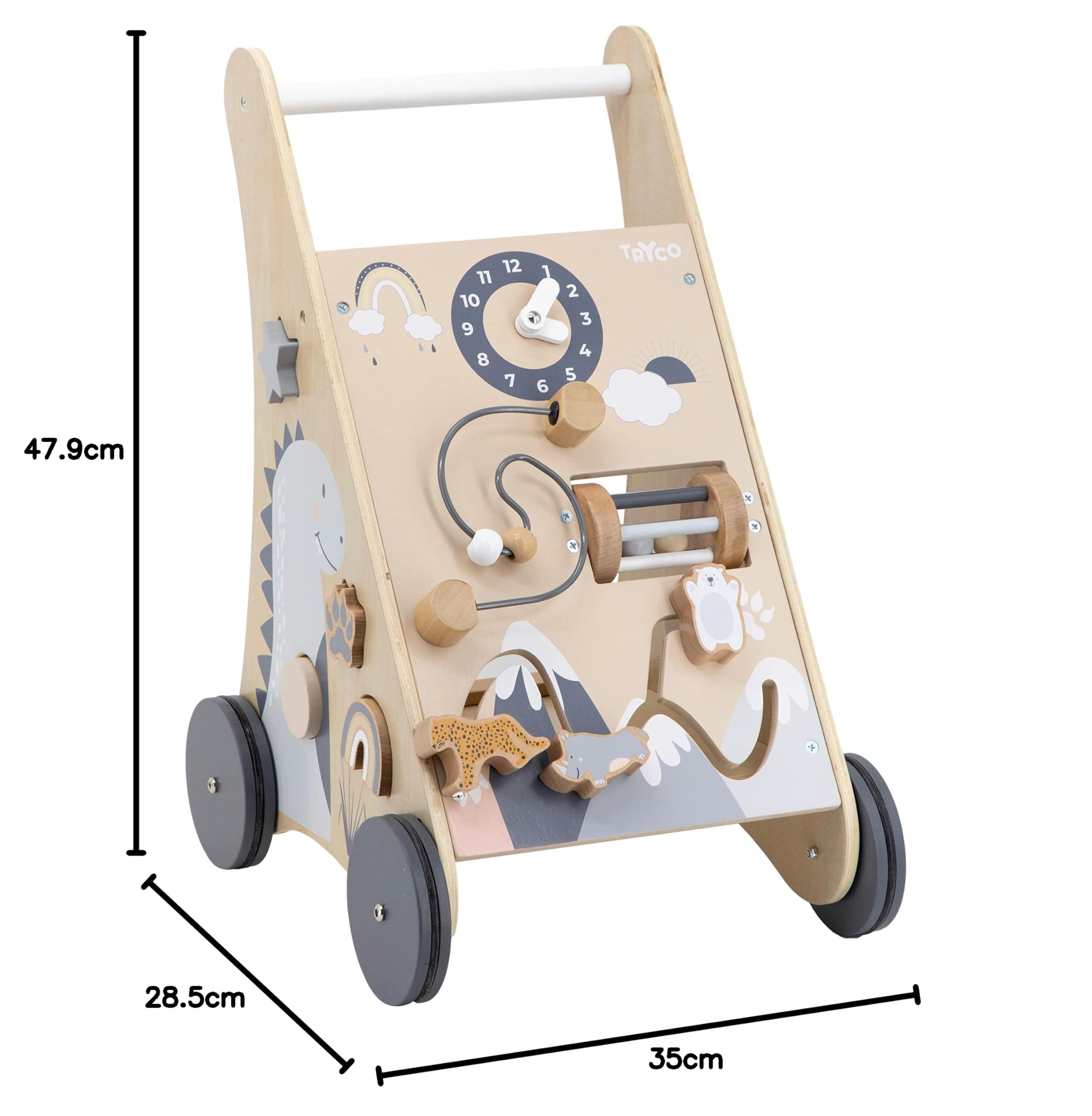 Personalisierter Lauflernwagen aus Holz mit Name – Sicherer Baby Schiebewagen für erste Schritte – Lauflernhilfe mit Bremse & Motorikspiel – Geschenk zum 1. Geburtstag für Mädchen & Jungen