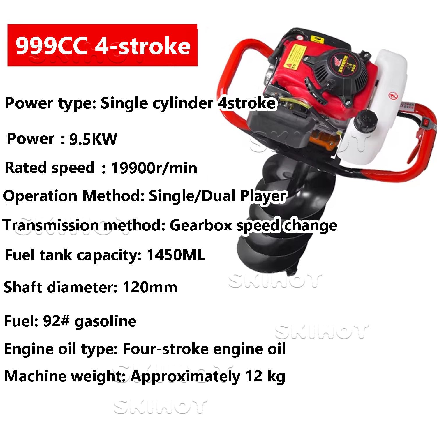 Mototrivella Benzina,Vanga per Orto Scoppio,999cc 8.5 CV, Motore Affidabile,Alta Efficienza,per Foratura Terra,Trapanaggio Pali, Giardinaggio Professionale e Agricoltura 20cm
