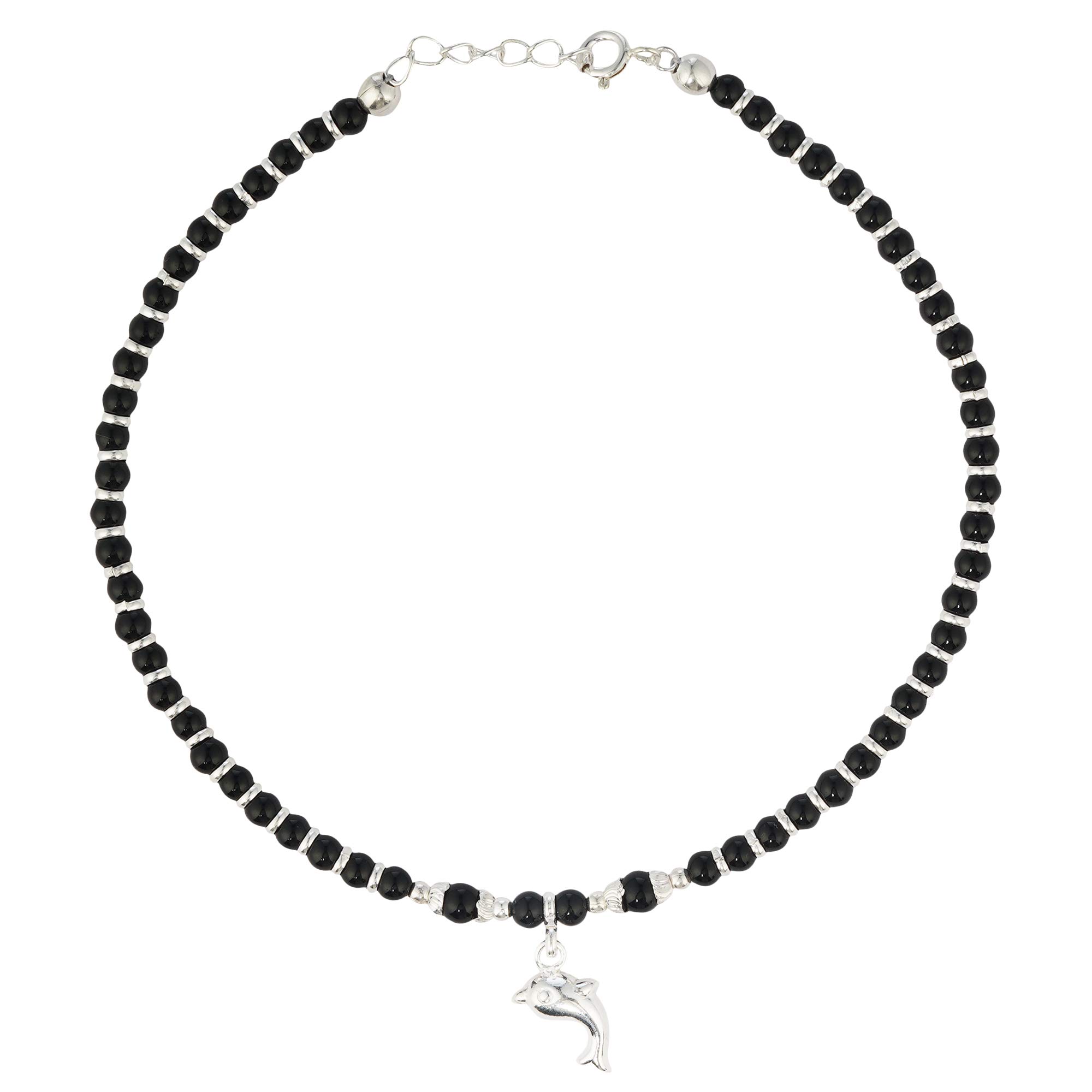 Exclusive Designed 925 Sterling Silver Designer Nazariya Anklet With Black Beads With Dolphin Charms For Girls And Women_Lock_Adjustable_Comfortable - Single Piece (7.5Grams)-image-21