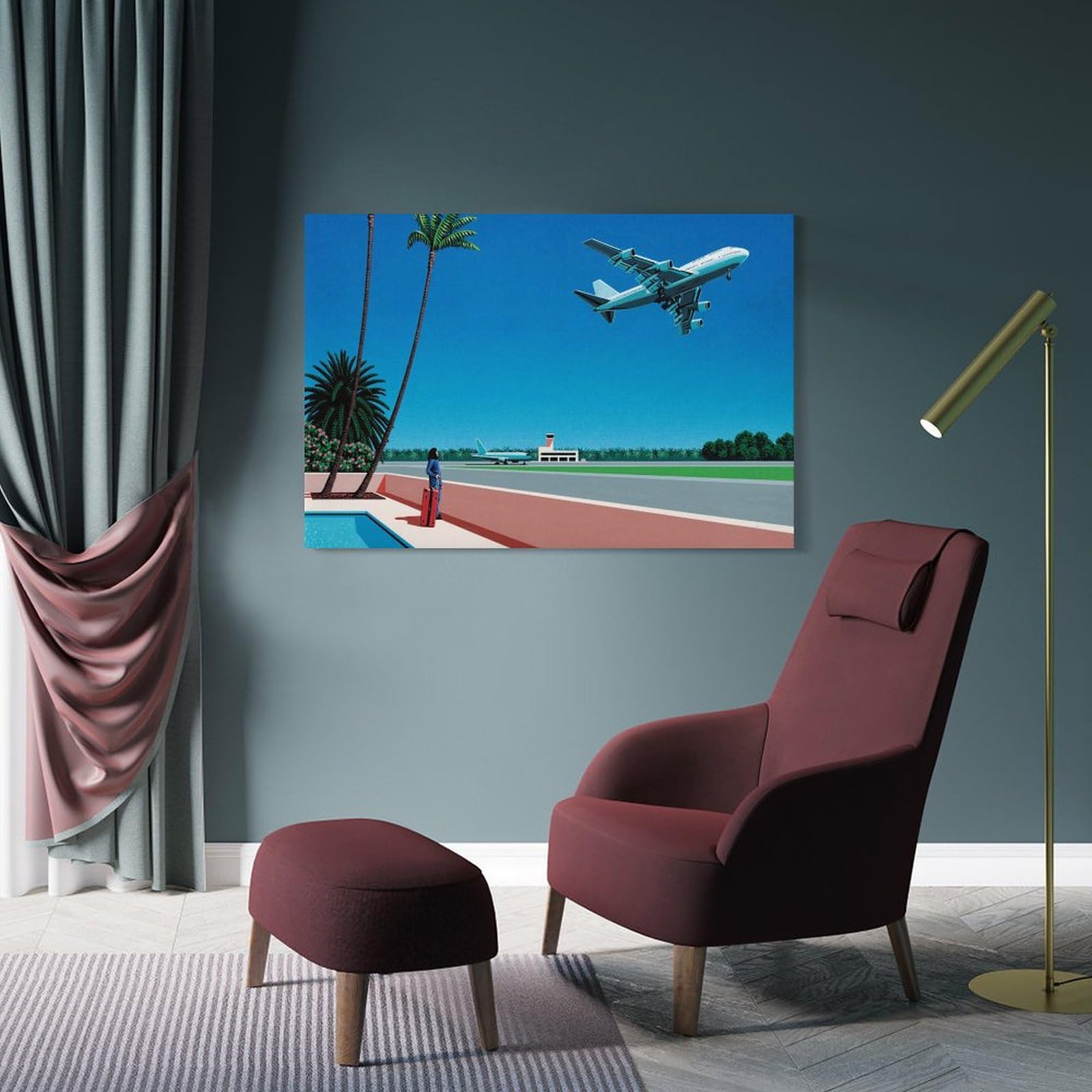 Amazon.co.jp: 画家永井博 夏の風景飛行機ポスター キャンバス