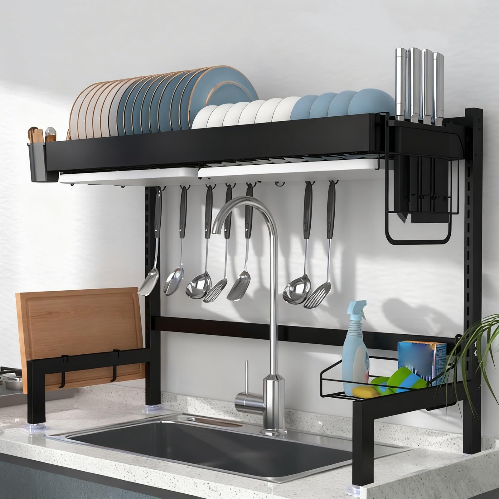 Égouttoir à vaisselle réglable au-dessus de l'évier pour la maison, les dortoirs, les camping-cars, noir, 240,9 cm
