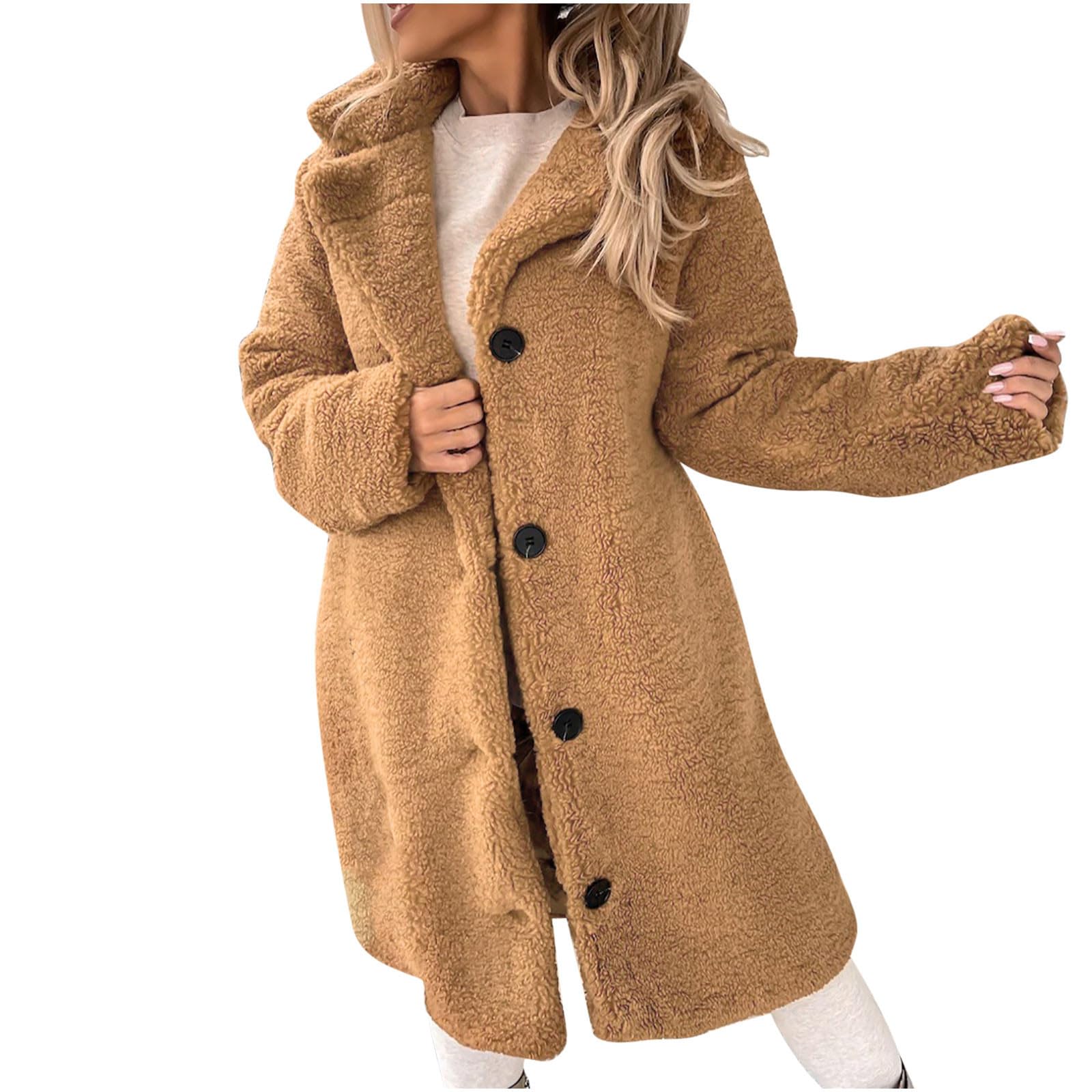 Winter Coat for Women Peacoat Fuzzy Fleece Jacket Sherpa Jackets Overcoat Lapel Button Down Casual Outwear Trench Coat