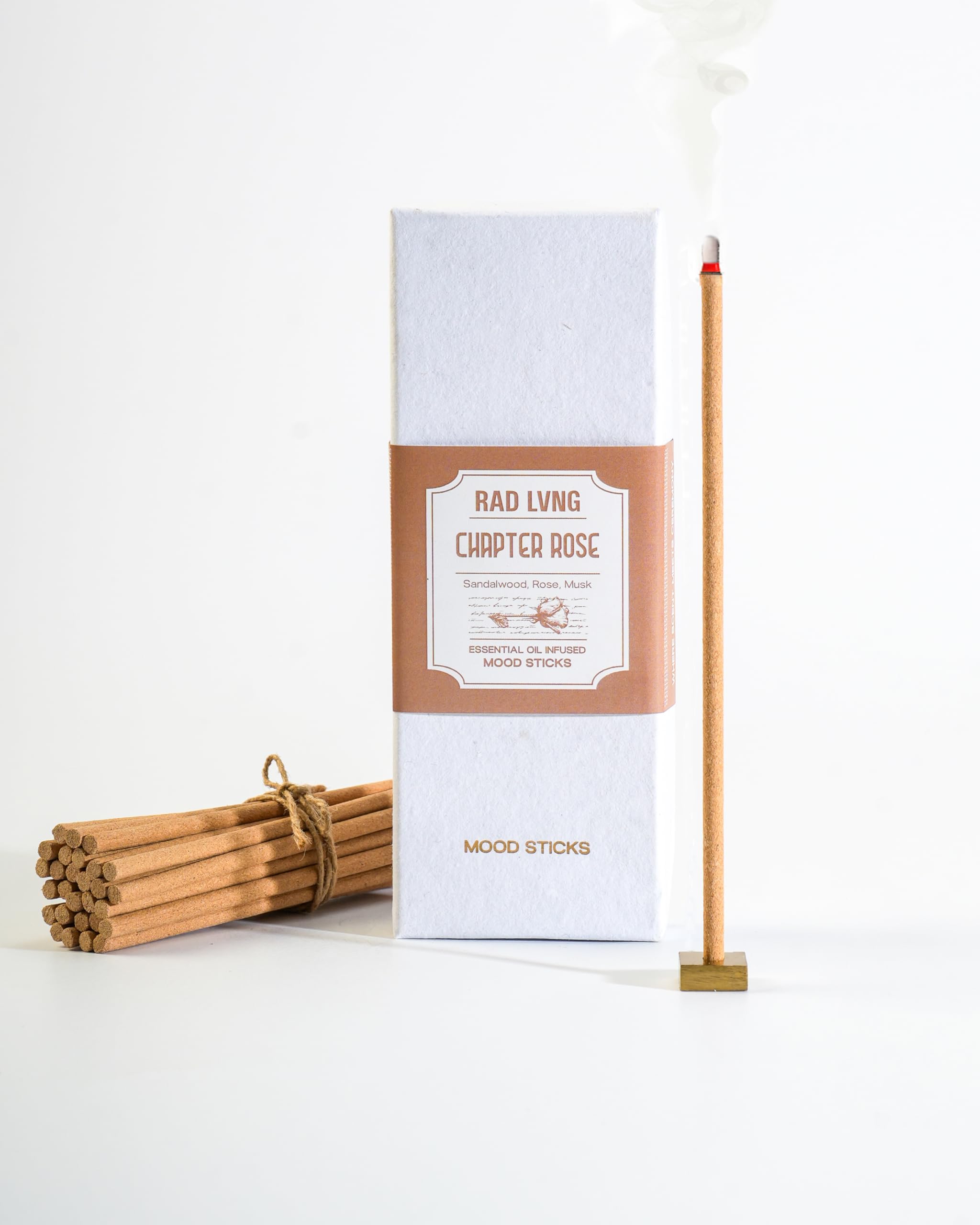 Rad Living Chapter Rose - 30Pcs Fragrant Mood Sticks | Incense Sticks | 65-Minute Slow Burn | Contains Sandalwood, Rose & Gentle Musk | Incense Sticks for Relaxation, Meditation & Daily Rituals