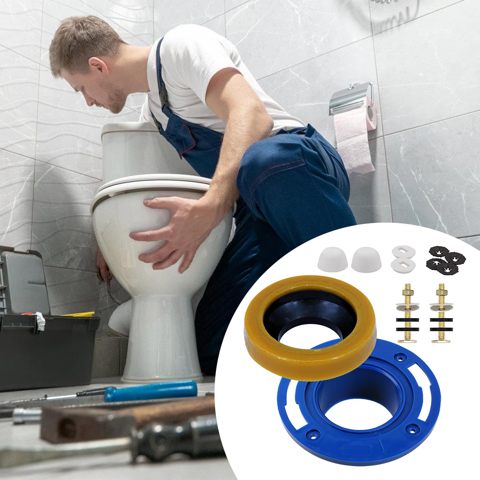 Toilet Flange Rings Set With Bolts Seal Rubber Toilet Installation Flange Seal Set For Leak Frees Bathroom Installation