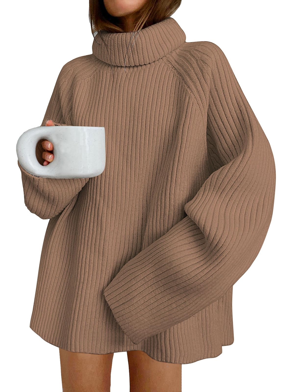 LILLUSORYWomen's Oversized Turtleneck Chunky Knit Sweater Loose Fit Ribbed Tunic Mini Sweater Dress