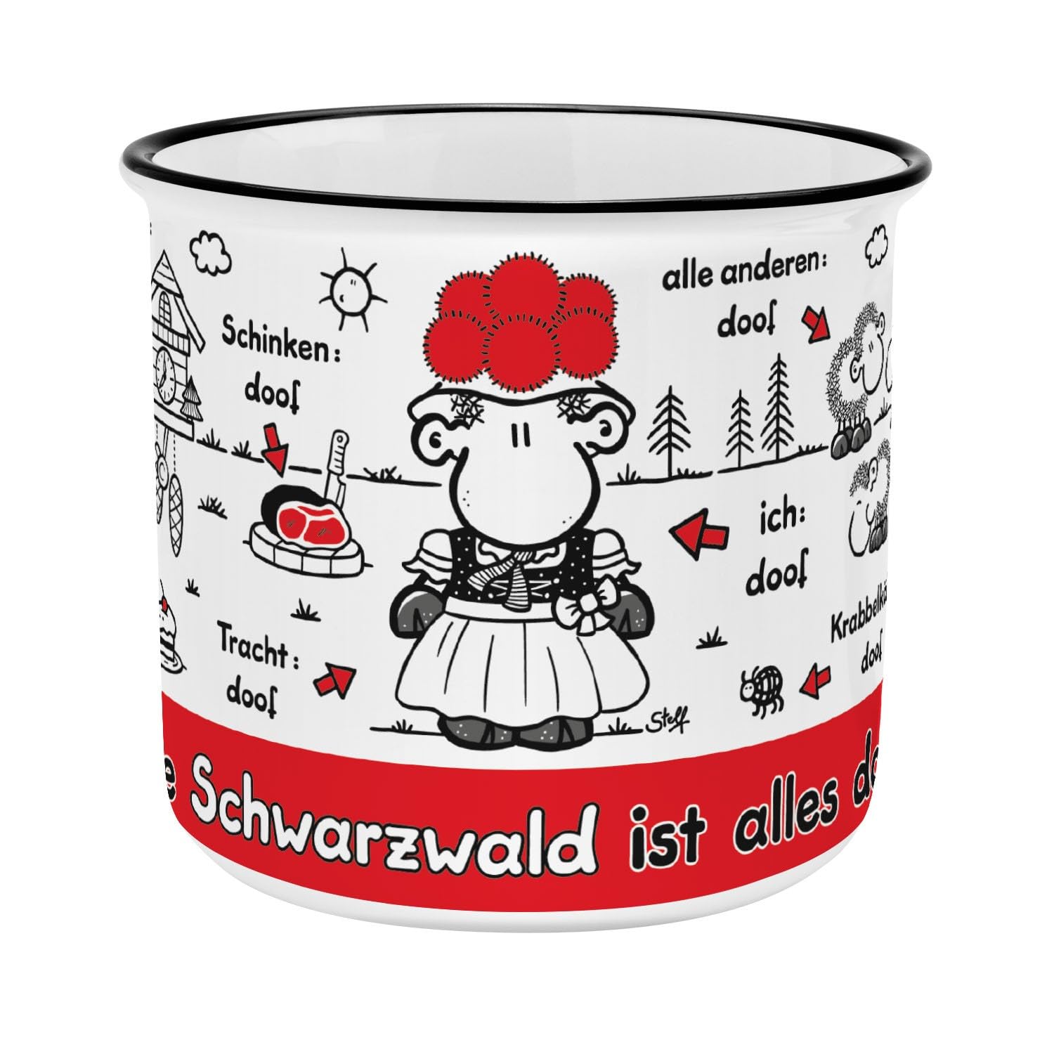 Sheepworld Mug with Saying Ohne Schwarzwald ist Alles Doof | Coffee Mug, New Bone Porcelain, 35 cl | Gift Friends, Funny Gift | 61527