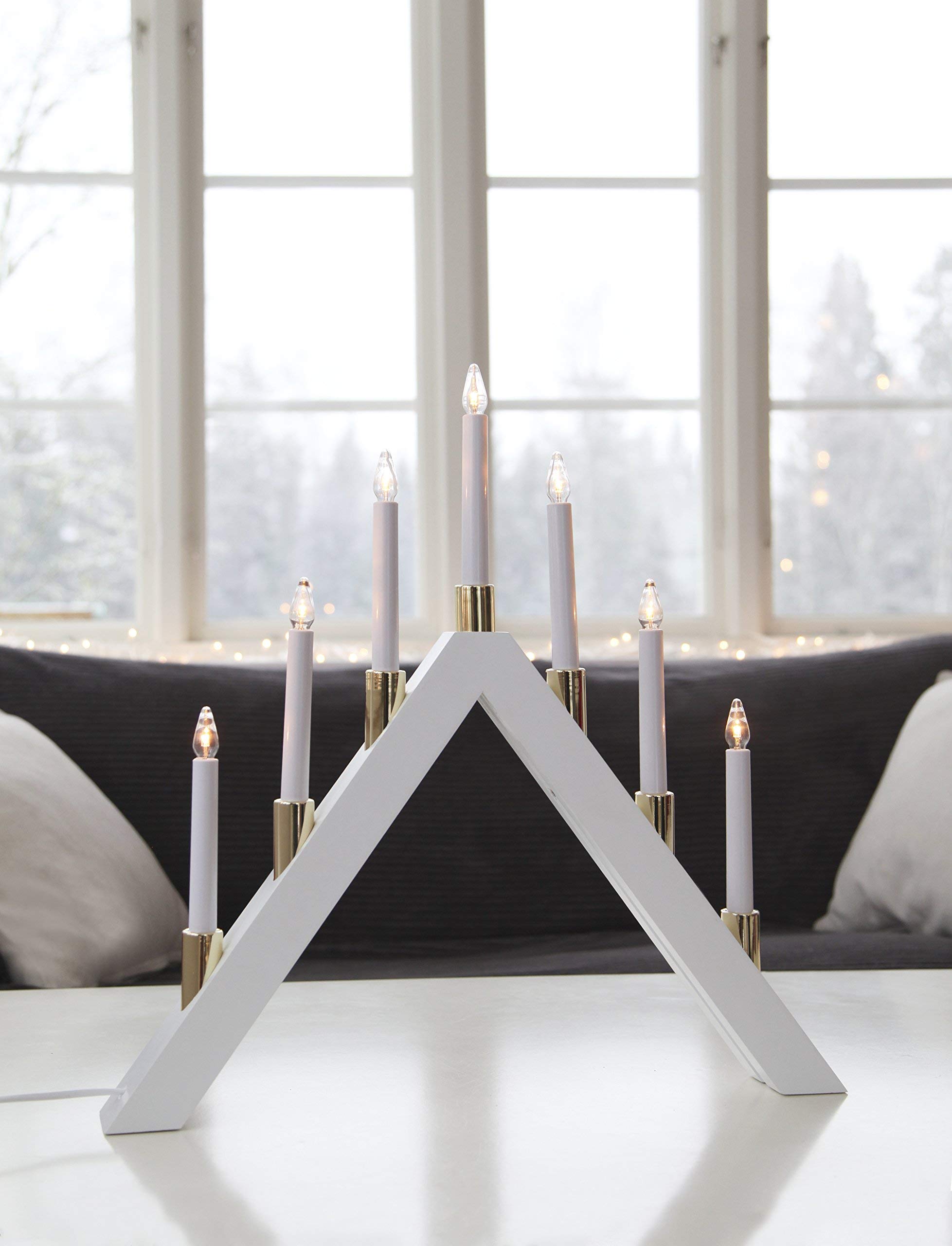 LED-Fensterleuchter "Halla", 7 warmwhite LED Material: Eiche, Farbe: weiss, ca. 53 x 53 cm