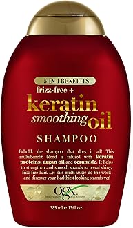 OGX Frizz-Free + Keratin Smoothing Oil Shampoo, 5 in 1, for Frizzy Hair, Shiny Hair