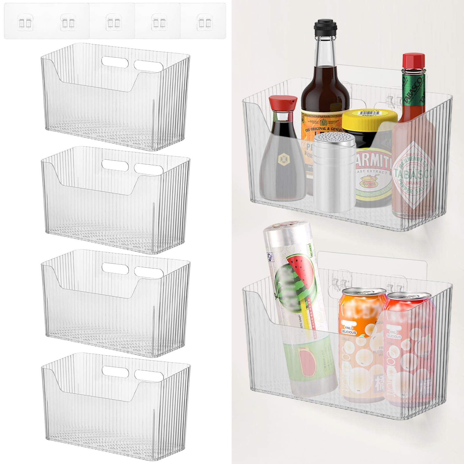 4 PCS Adhesive Kitchen Cabinet Door Organizer Storage Caddy Clear Lid Organizer Cabinet Door Wall Mounted Pantry Storage