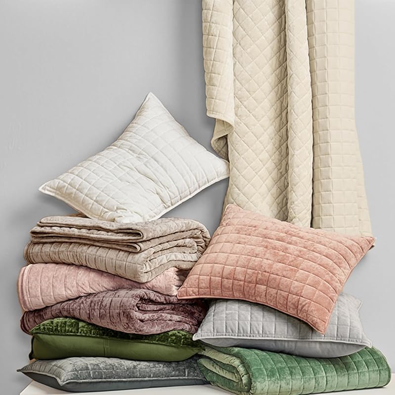 RECYCO Channel Box Stitch Velvet Quilt Set, King Size, Beige image 6