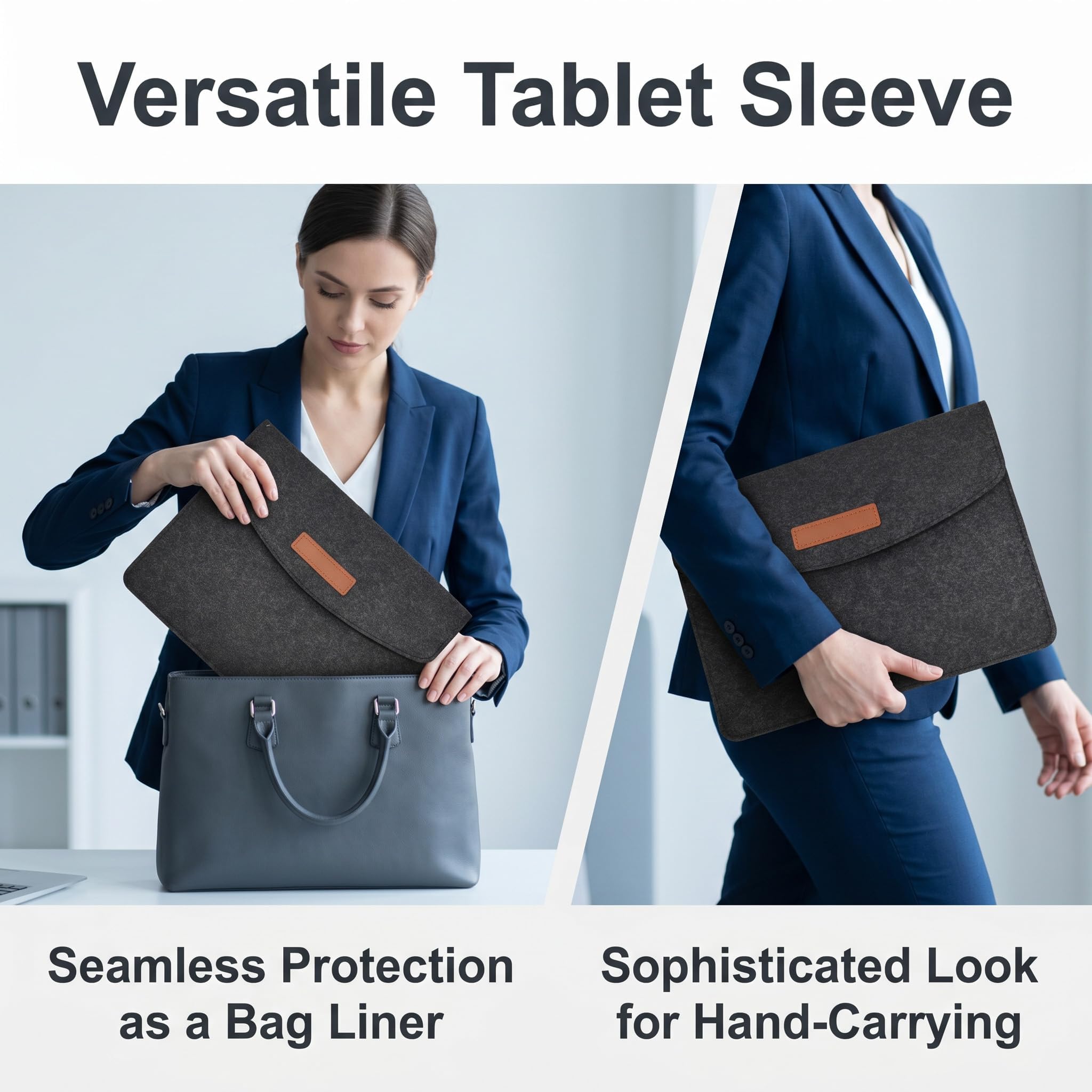 9-11 Zoll Filz Tablet Tasche Hülle, Passend für iPad Air M4/A16, iPad Pro M5/M4/M2/M1, Air M3/M2/5/4/3, 1Pad 7.–10. Gen, Galaxy Tab S9 S8, Surface Go 2/3, Tablet Sleeve mit Zubehörfach, Dunkelgrau