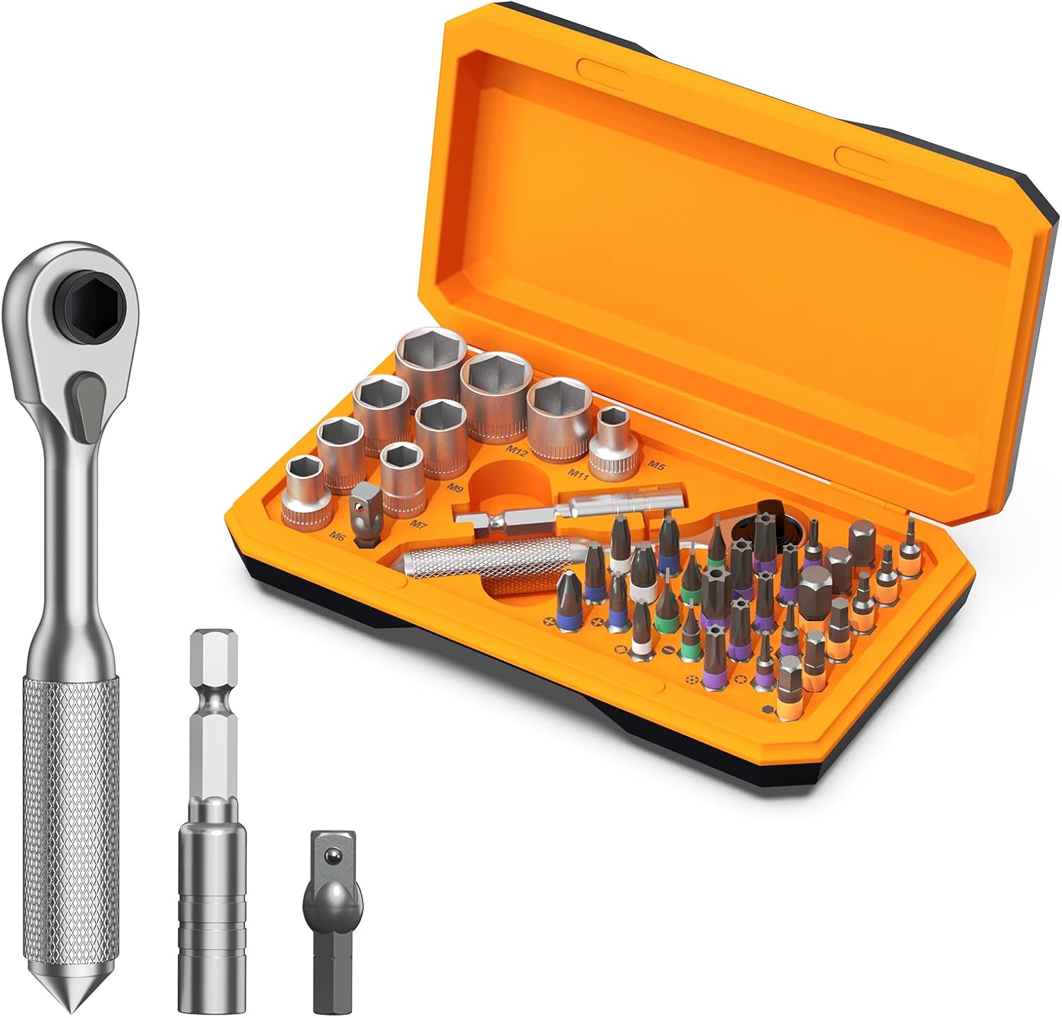Criacr Screwdriver Kit, 42 in 1 Ratchet Screwdriver Socket, Ratchet Torque Wrench Magnetic Drive Set with Flexible Shaft Extension Rod, Repair Tool Kit for Home Appliances