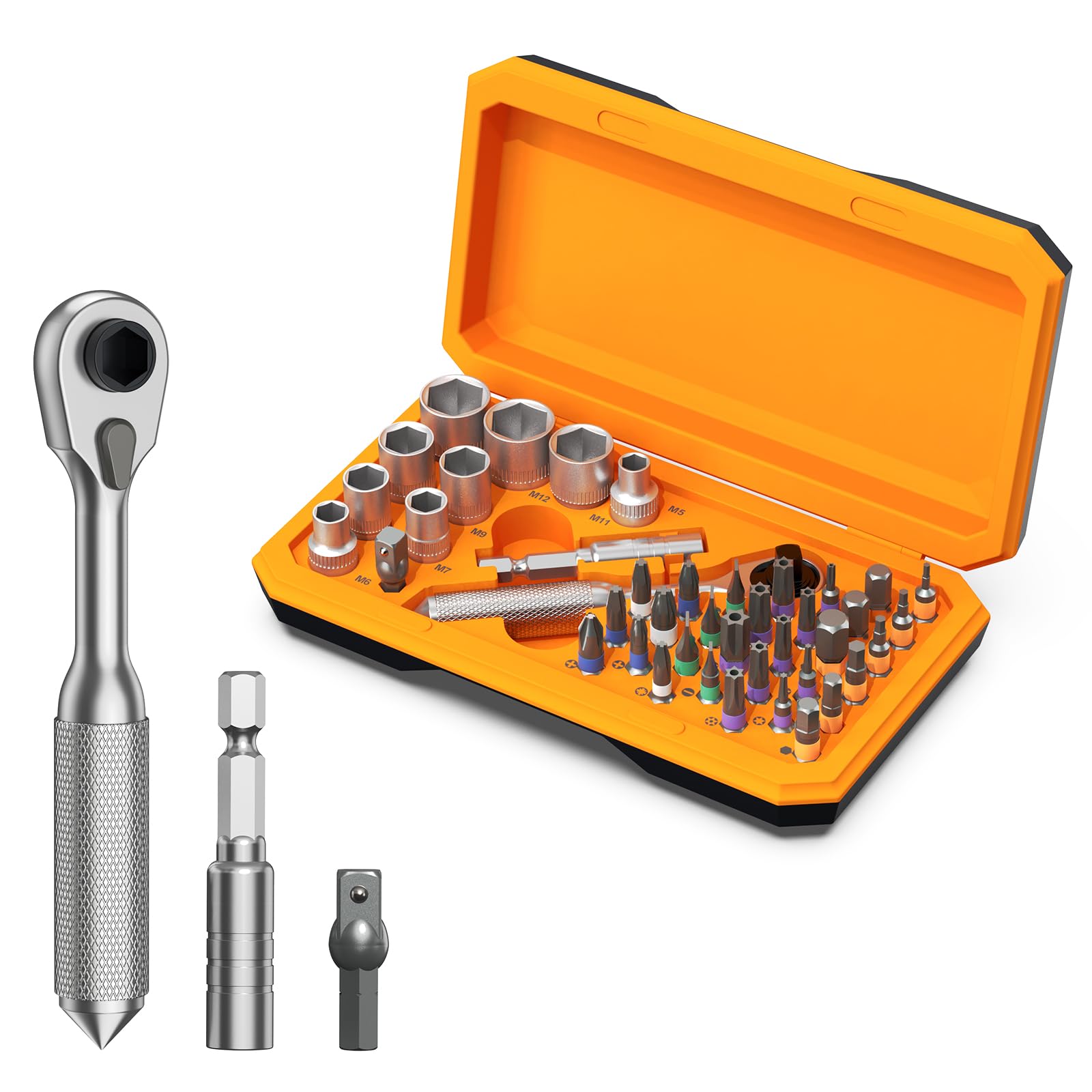 Criacr Screwdriver Kit, 42 in 1 Ratchet Screwdriver Socket, Ratchet Torque Wrench Magnetic Drive Set with Flexible Shaft Extension Rod, Repair Tool