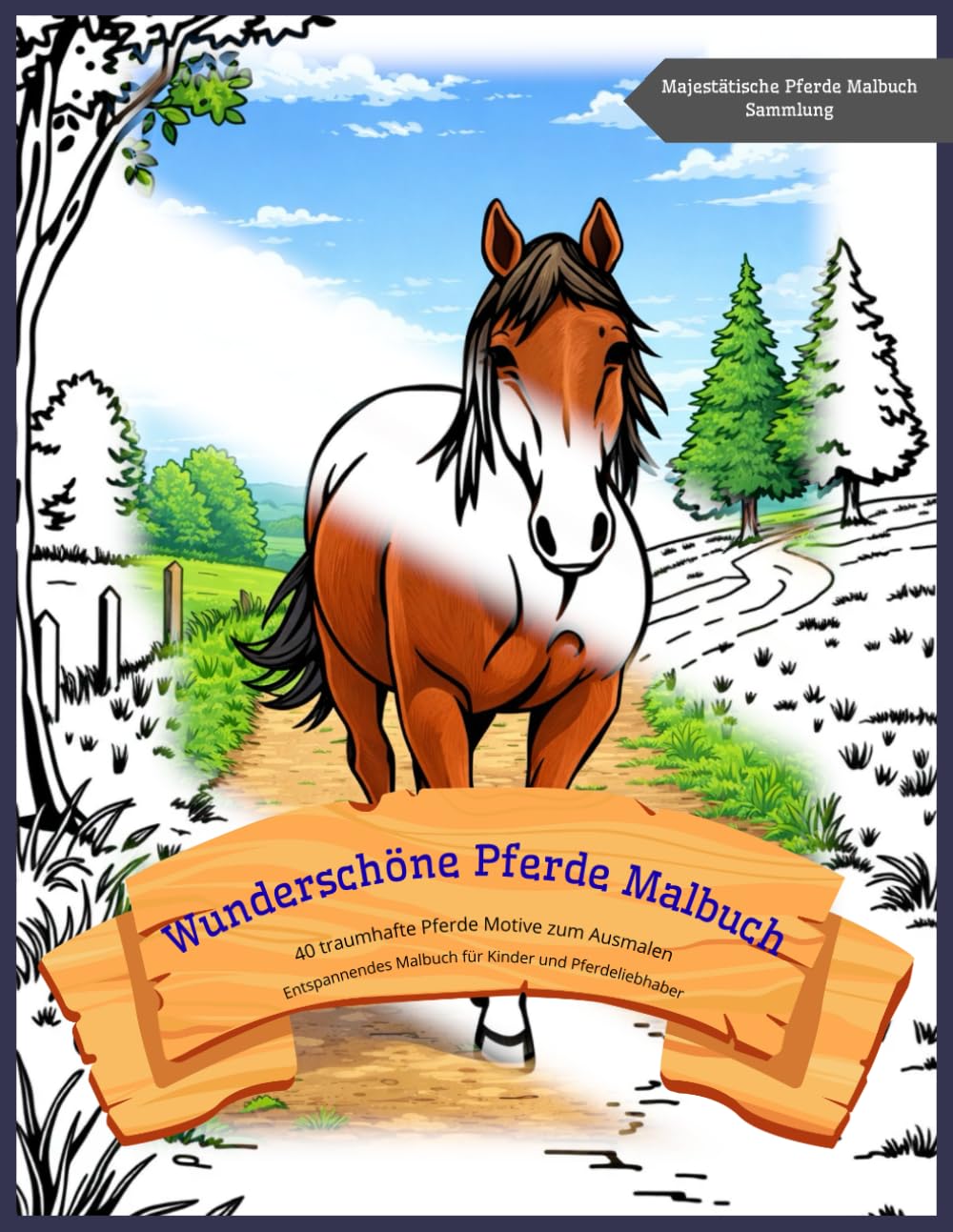 Wunderschöne Pferde Malbuch: 40 traumhafte Pferde Motive zum Ausmalen | Entspannendes Malbuch für Kinder und Pferdeliebhaber |Majestätische Pferde Malbuch Sammlung