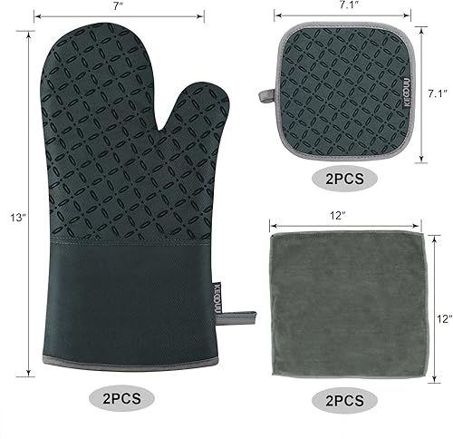 Miniatura 2 de KEGOUU Juego de 6 manoplas para horno y soportes para ollas, guantes para horno de cocina, resistentes al calor, 500 grados, extra largos,