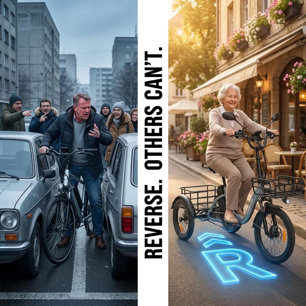 AG1 Pro triciclo elettrico per adulti con batteria 48V e 150km di autonomia, bici elettrica pieghevole in alluminio con freni Shimano MT200, cargo bike con sblocco NFC e retromarcia