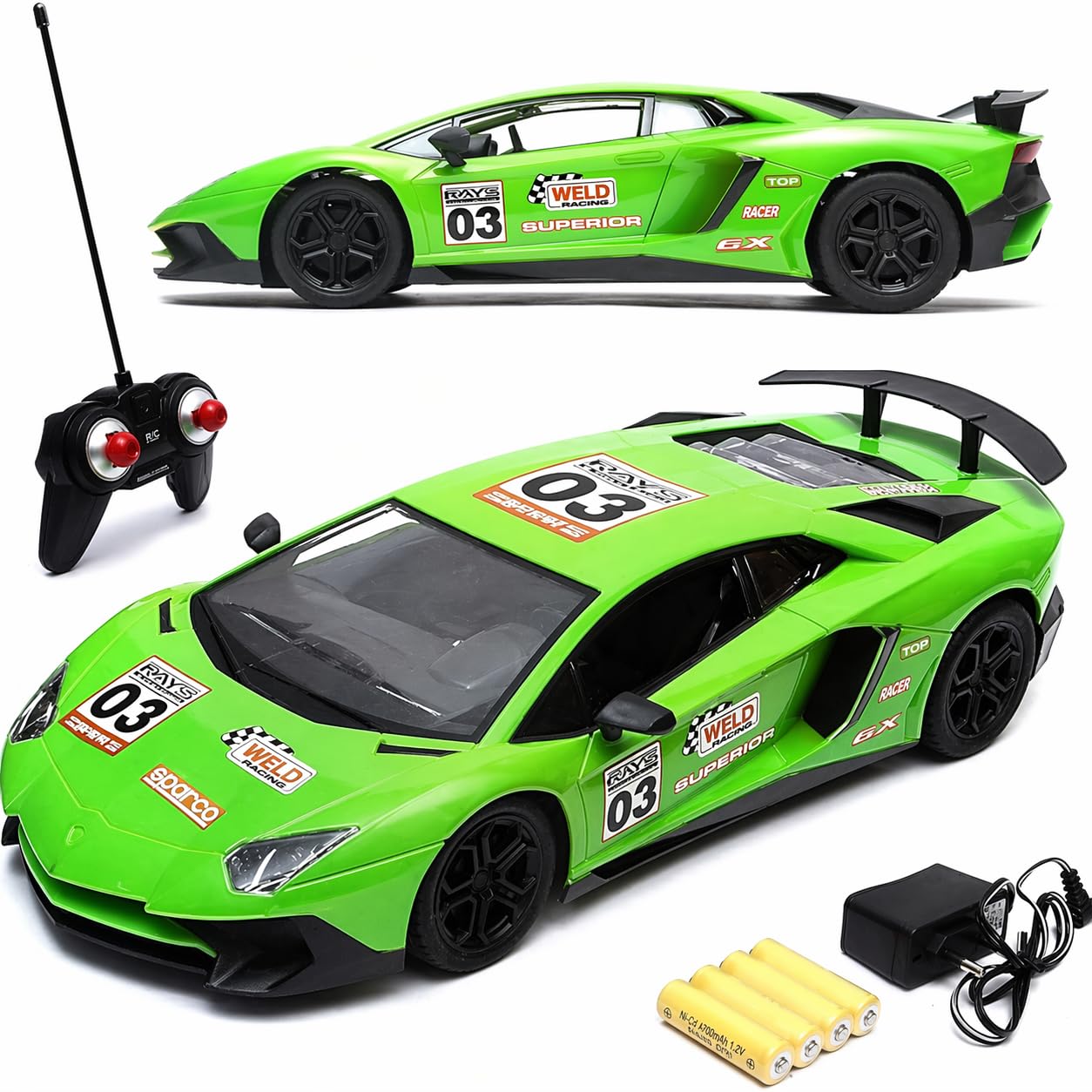 Italian Sports Remote Control Car with High Speed, LED Light & USB Charging RC Car Toy for Kids Boys & Girls (Green)-image-39