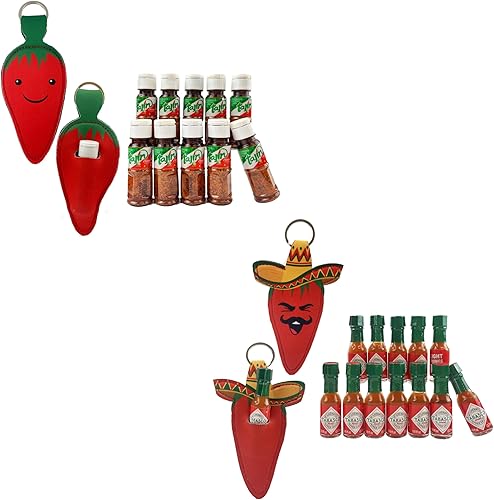 Miniatura 1 de 10 mini condimentos clásicos Tajin compactos de 2.5 pulgadas con soporte para llavero de pimiento rojo y 12 x 0.1 fl oz de salsa picante Tabasco, 1
