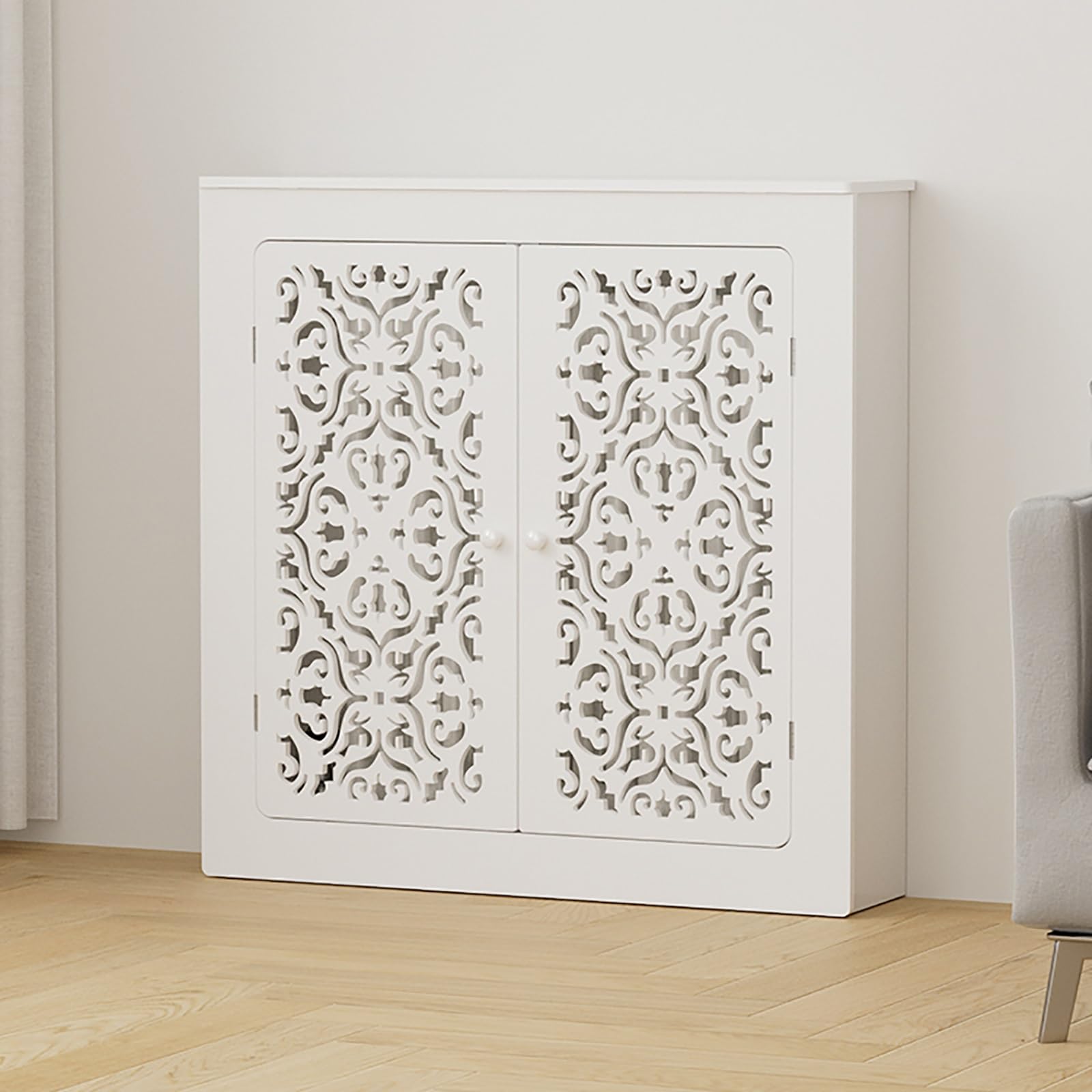 Cubre Radiadores Blanco Moderna Cubreradiador para el Hogar con Estante Superior para el Panel de Acceso del Colector de Calefacción por Suelo Radiante con Diseño Hueco(90x100x15cm/35x39x6in)