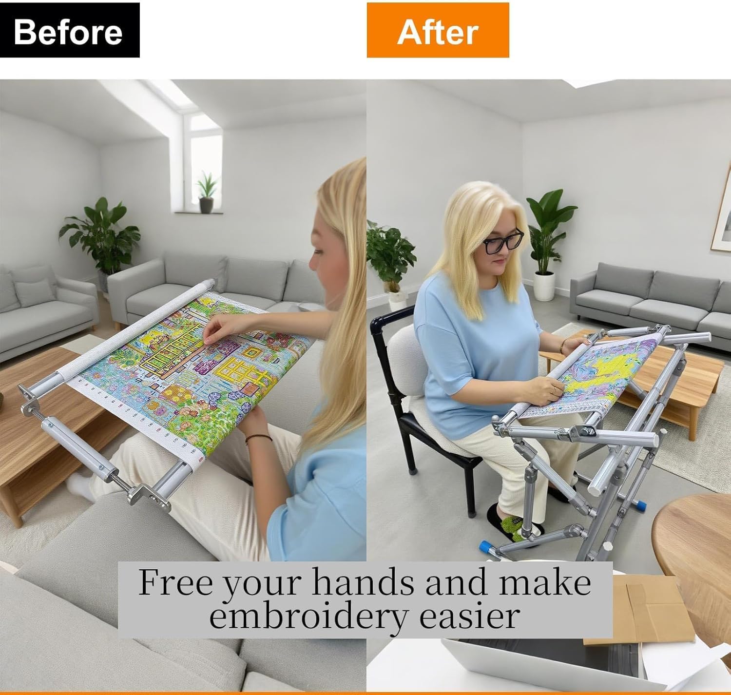 Couple Embroidery Art Cross-Stitch Stand Embroidery Frame Stand Aluminum Alloy Embroidery Frame Stand Adjustable Cross-Stitch Stand Suitable for Embroidery and Sewing (Floor-Standing)