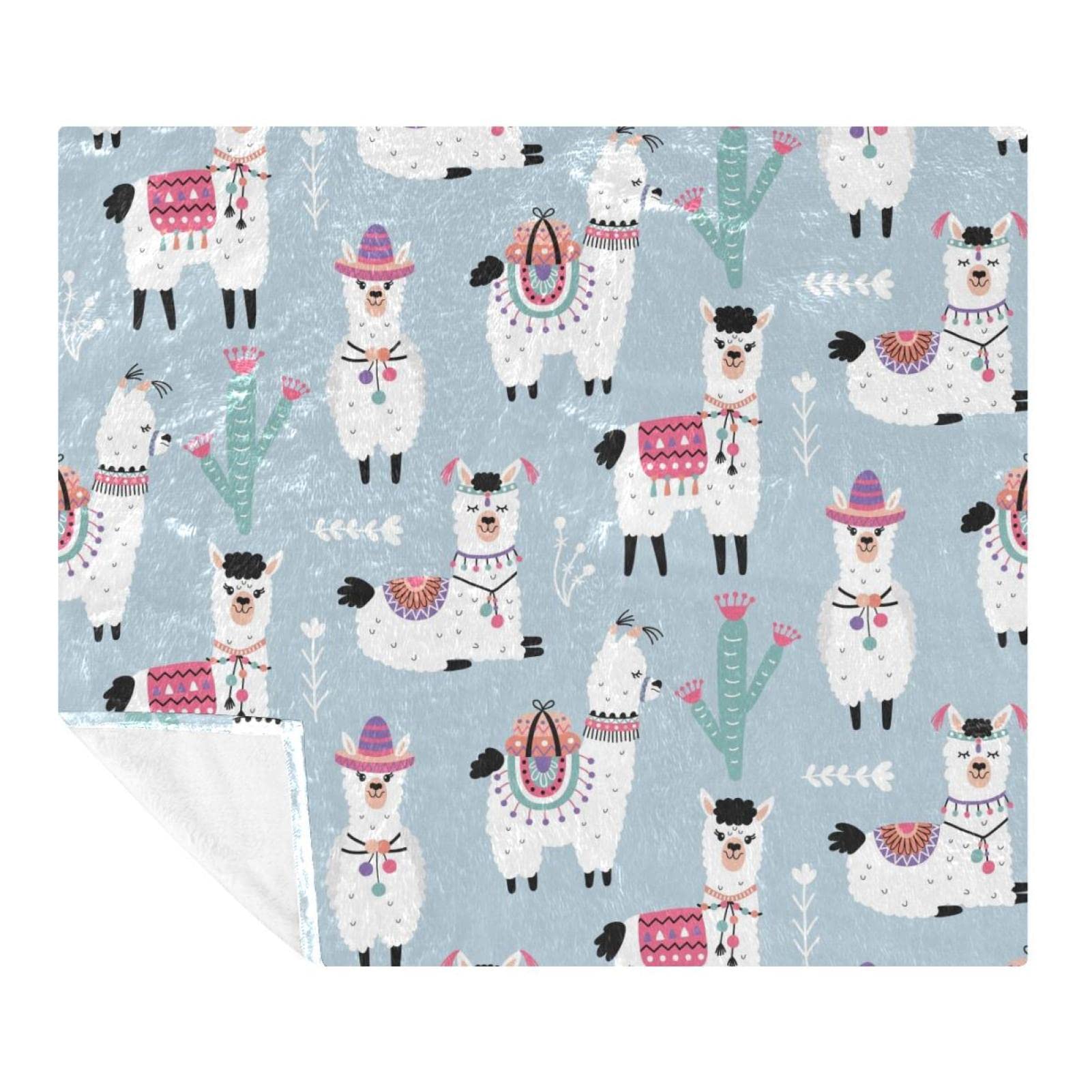 Couverture plaid lama alpaga microfleece douce 150x130 pour lit et canapé