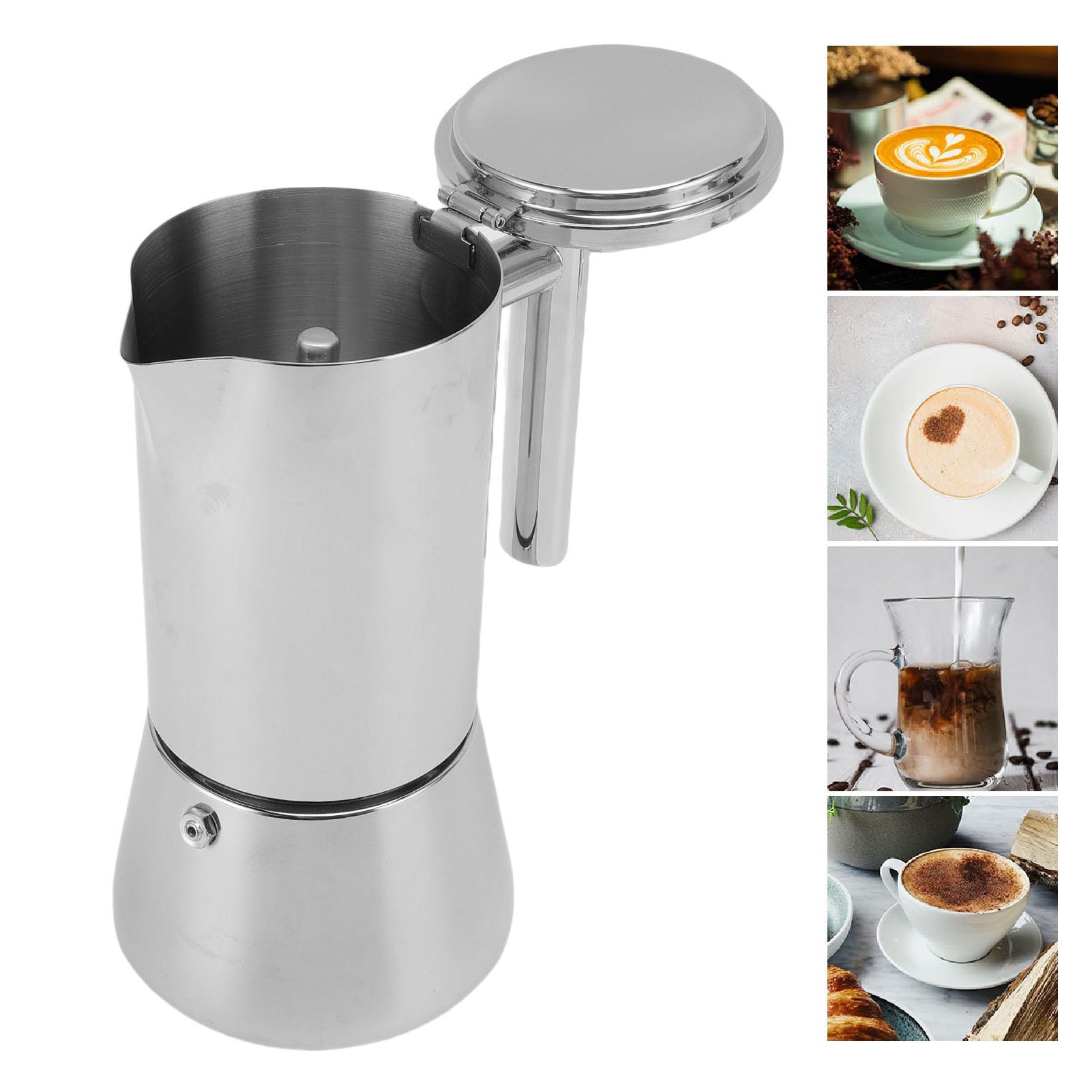 Naroote de Inducción de 6 Tazas, Máquina de Estufa de Acero Inoxidable, Olla Italiana para Reuniones de Fiesta en Casa, Apta para Todas las Placas, 7,9 Oz