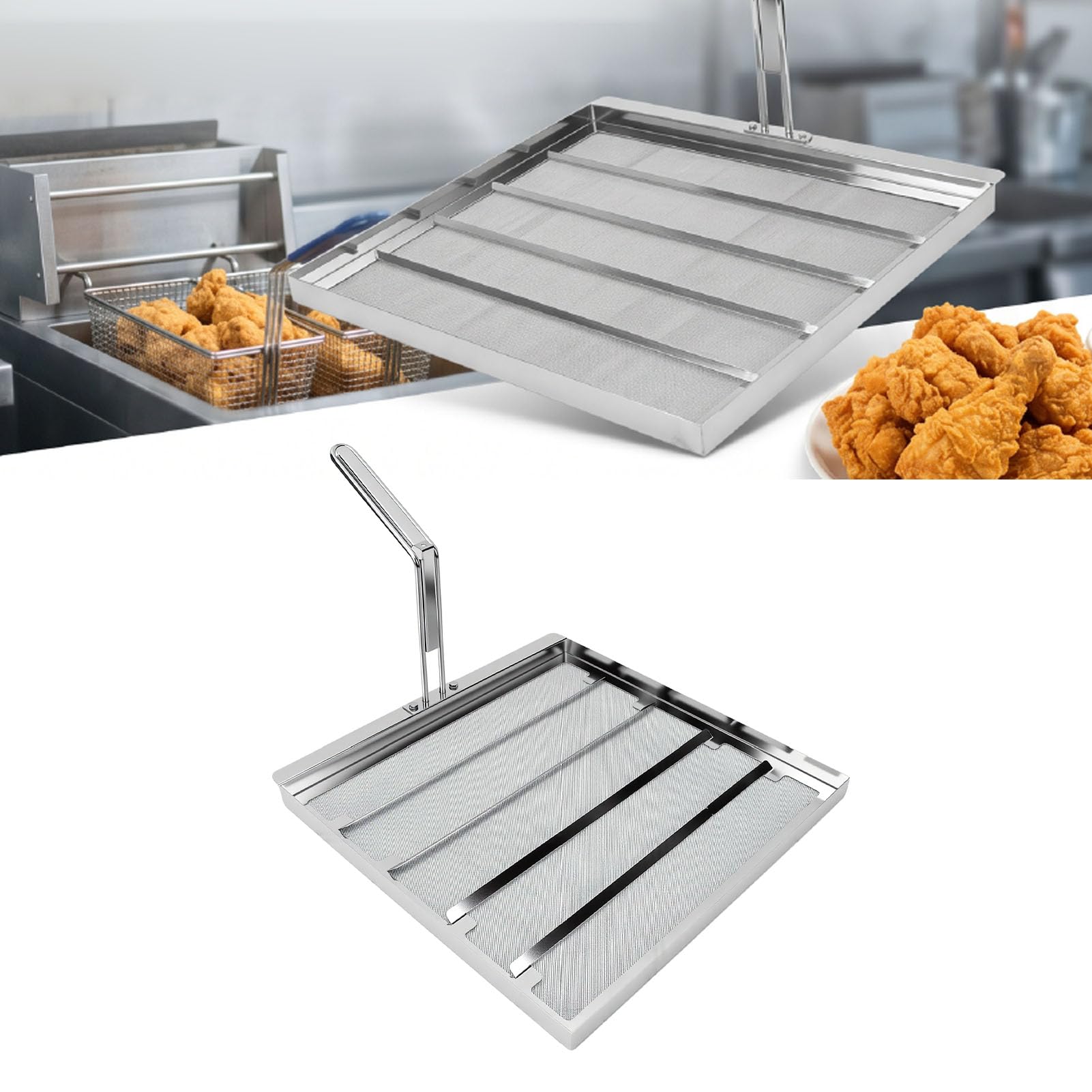Fritteusenfilter Aus 304 Edelstahl mit 500 Mikron Masche Echtzeit | Verhindert ÖL ÜBerhitzung und Karbonisierung für Gewerbliche Restaurantküchen Umfasst Thermometer Griff Installationswerkzeug
