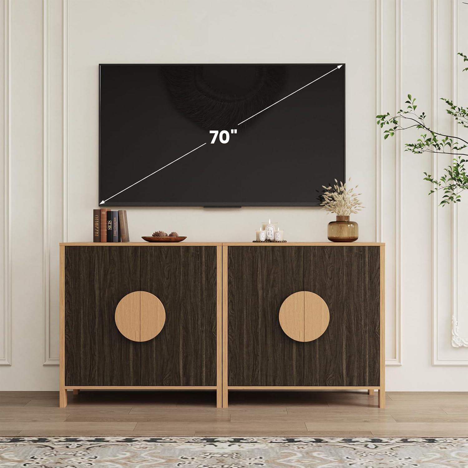 BREEZEHEAT Buffet Cabinet with Storage, Wood Sideboard with Doors and Adjustable Shelf, Mid Century Modern Accent Cabinet-Storage Cabinets for Living Room,Entryway