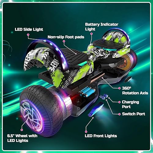 Miniatura 5 de Scooter con accesorio de asiento para niños y adultos, scooter de equilibrio de 6.5 pulgadas y 8.5 pulgadas con altavoces Bluetooth y luz LED