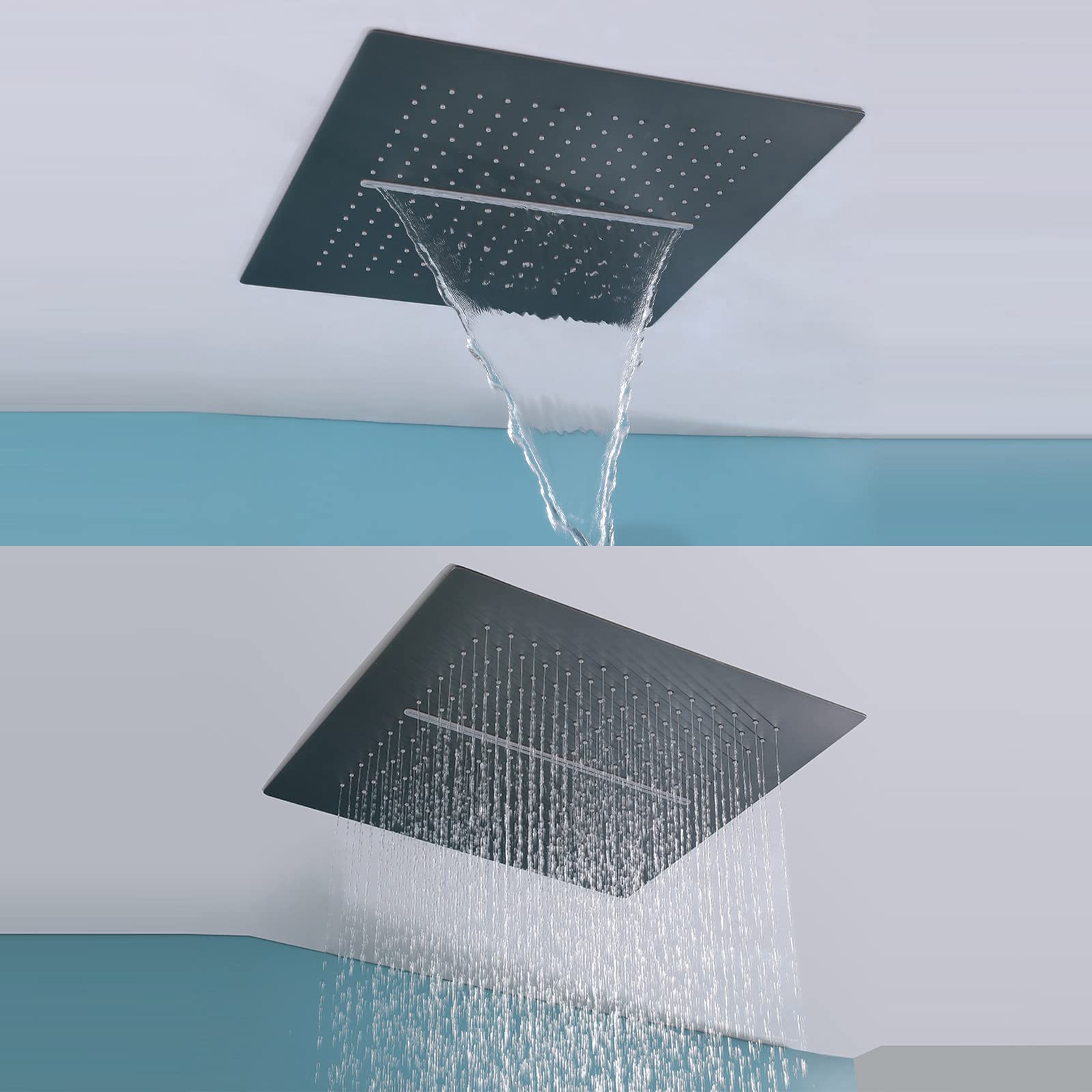 Duschsystem Wasserfall Dusche Wasserhahn Set Grauer Regenmixer Duschkombination Verdeckte Duschkanzlei mit 2 10 Zoll Regen Duschkopf, 3 Handheld -Spray