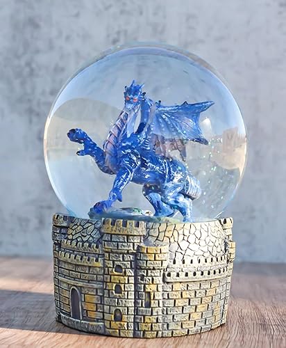 Miniatura 7 de Ebros Gift Fantasy Legends - Figura de globo de agua con purpurina de dragón de medianoche azul de 3.93 pulgadas con base de torre de castillo