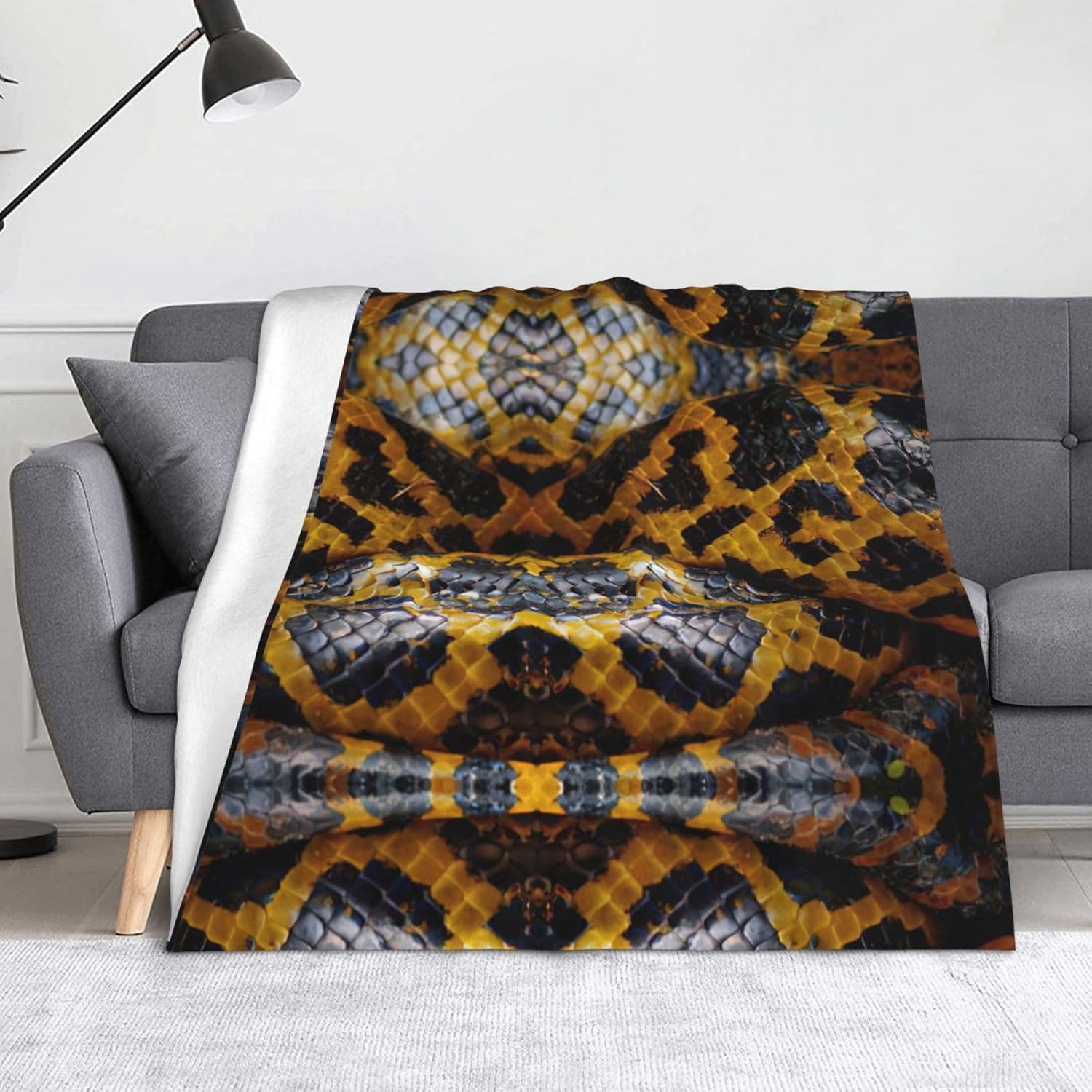 Yellow Snake Print Cozy Soft Blankets Warm 50x60 in Lightweight Blanket for Camping Travel