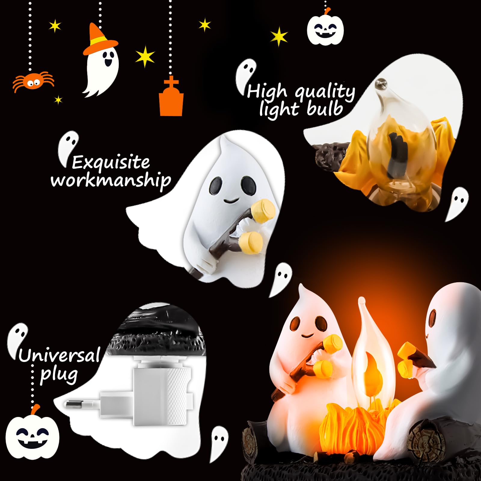 Générique Fantôme D'halloween | Lumineuse Déco Maison - 2 Pièces