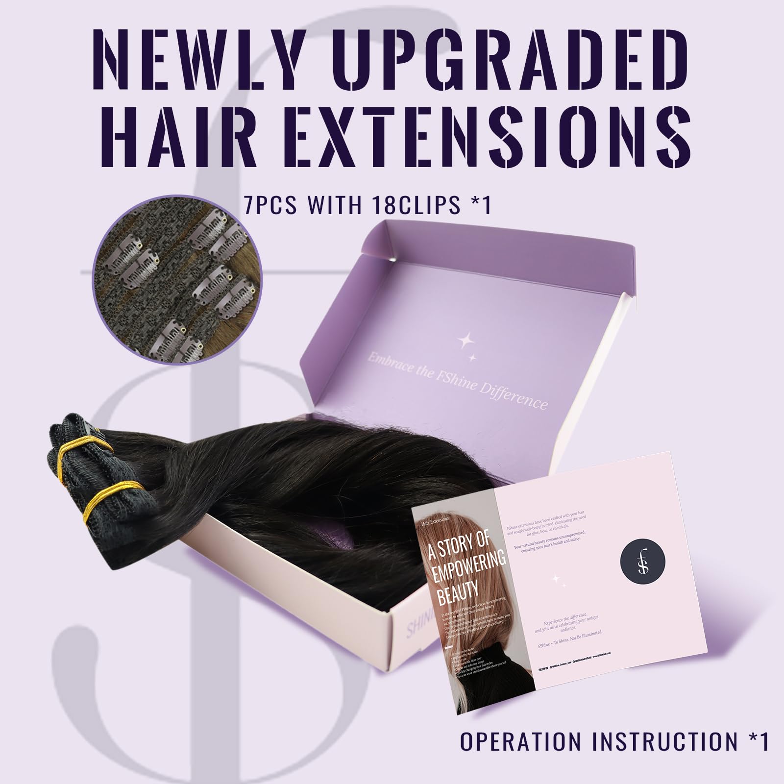 Fshine Extension Capelli Veri Clip 60cm 120g 7pcs Extension Capelli Soave Colore 1 Capelli Umani Comodo Extension Capelli Veri