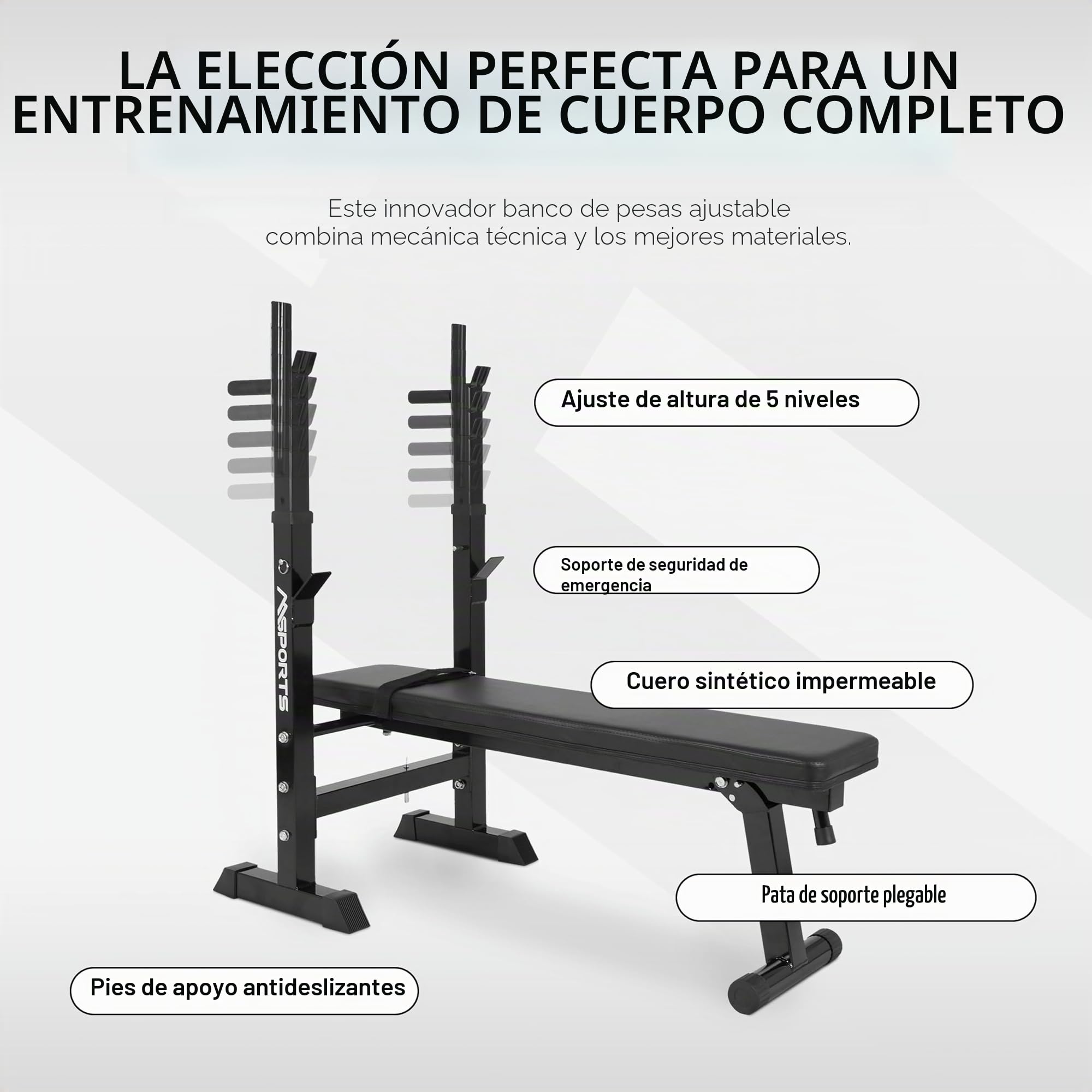 Banco de pesas profesional multifuncional plegable para barras con mancuernas de hasta 200 kg, Mancuernas