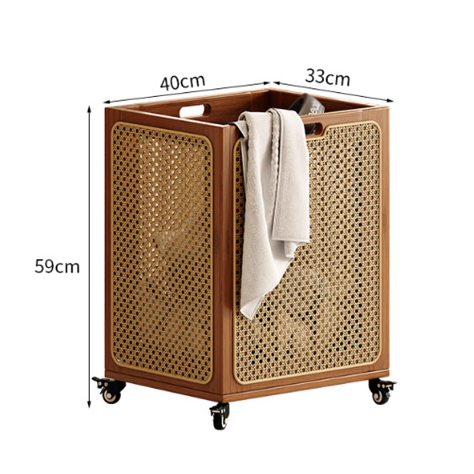 Cesta de bambú con ruedas, cesta grande y estrecha con asa para lavandería, dormitorio, almacenamiento de ropa