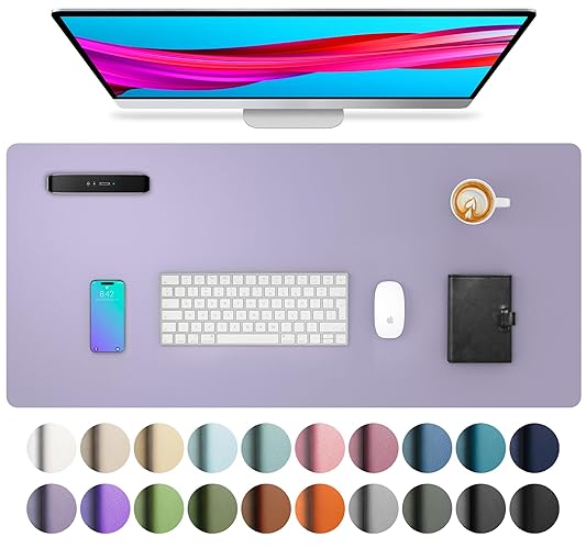 Aothia Leather Desk Pad Protector, Mouse Pad, Office Desk Mat, Non-Slip PU Leather Desk Blotter, Laptop Desk Pad, Waterproof Desk Writing Pad for Office and Home (31.5" x 15.7", Lavender) - 31.5" x 15.7" - Lavender