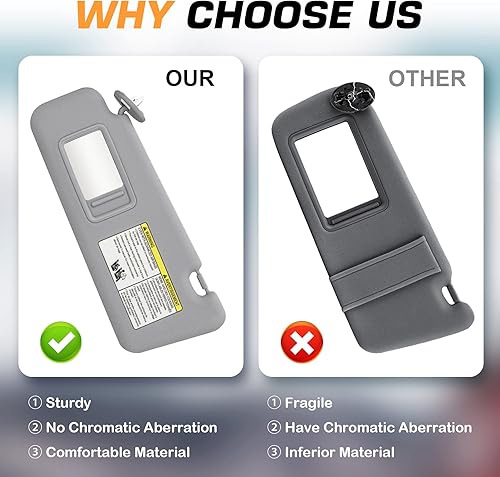 Miniatura 4 de TadaMark Visera solar derecha del lado del pasajero para Toyota Highlander 2008 2009 2010 2011 2012 2013 gris con luz de repuesto # 74320-0E050-B0