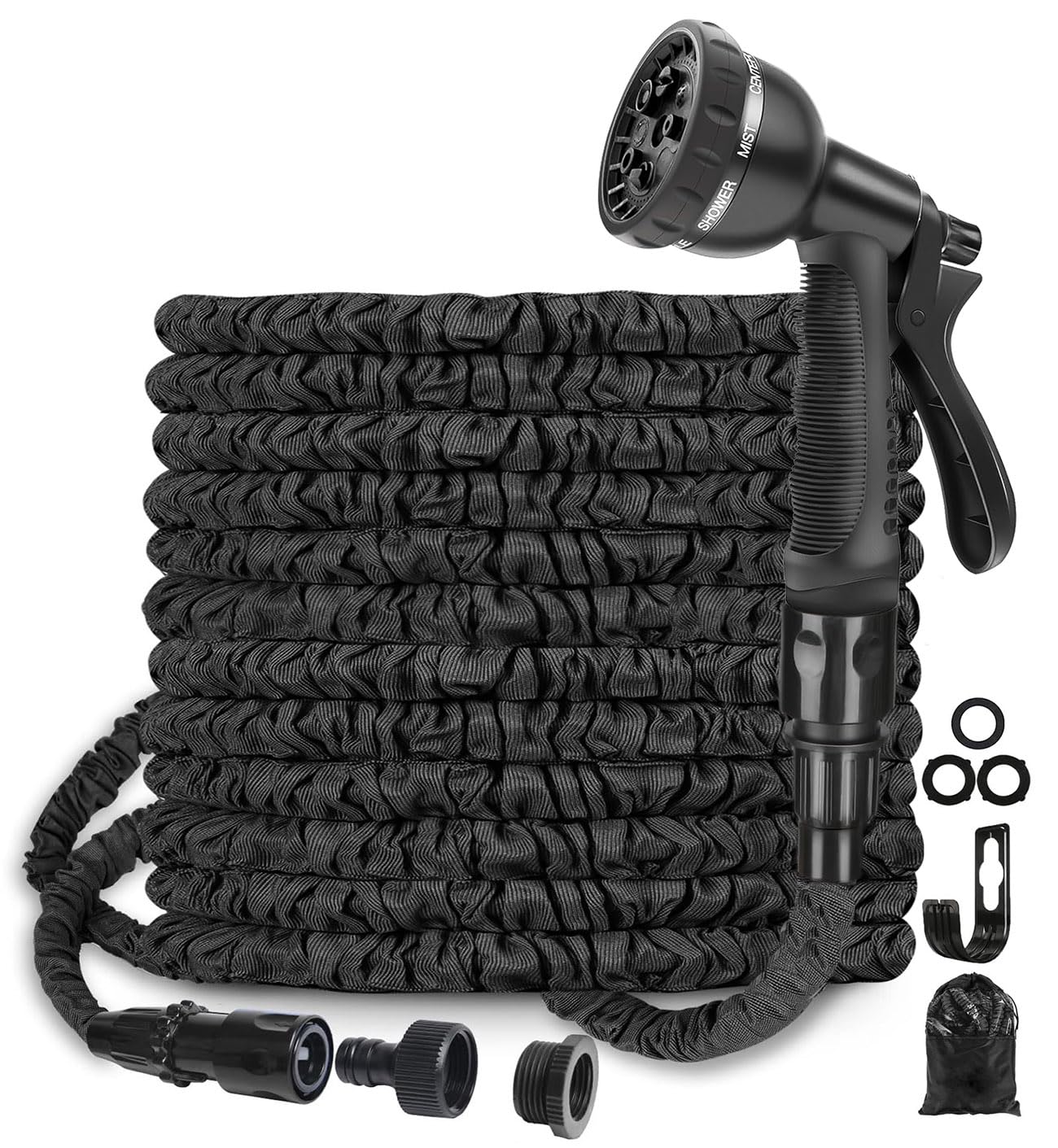 Manguera Extensible 15 m, Manguera Jardin con Adaptadores de Normas EU para Exterior e Interior y 8 Modos Pistola para Familias con Jardín, Huerto, Campo, garden hose