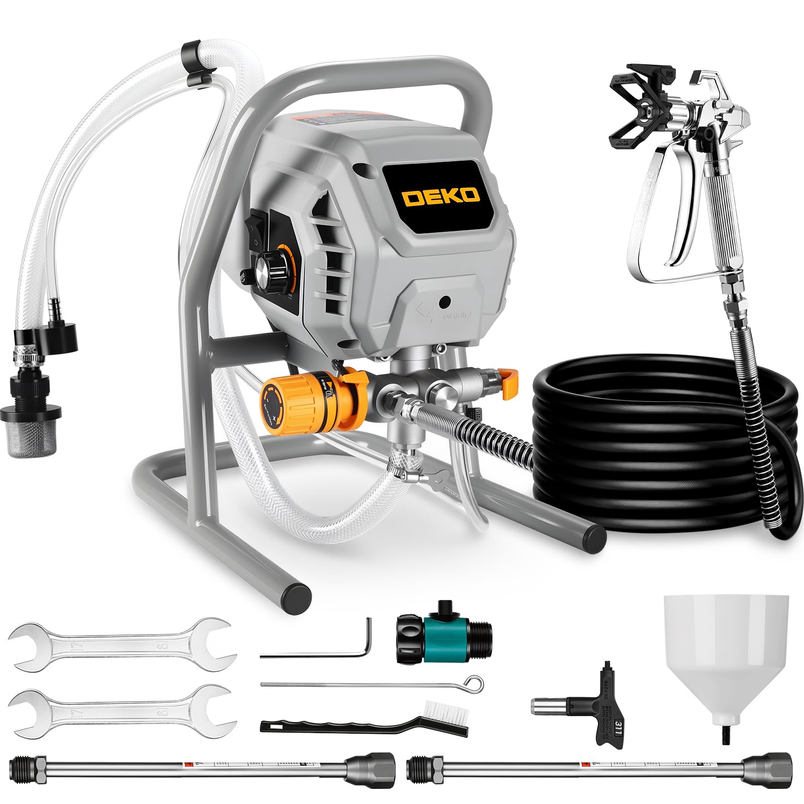DEKO Pulverizador de Pintura 700 W: Equipo de pulverización sin Aire. Pistola eléctrica sin Aire de 1,2 l/min. Presión máxima de 2900 PSI. Incluye una Manguera de 7,5 Metros