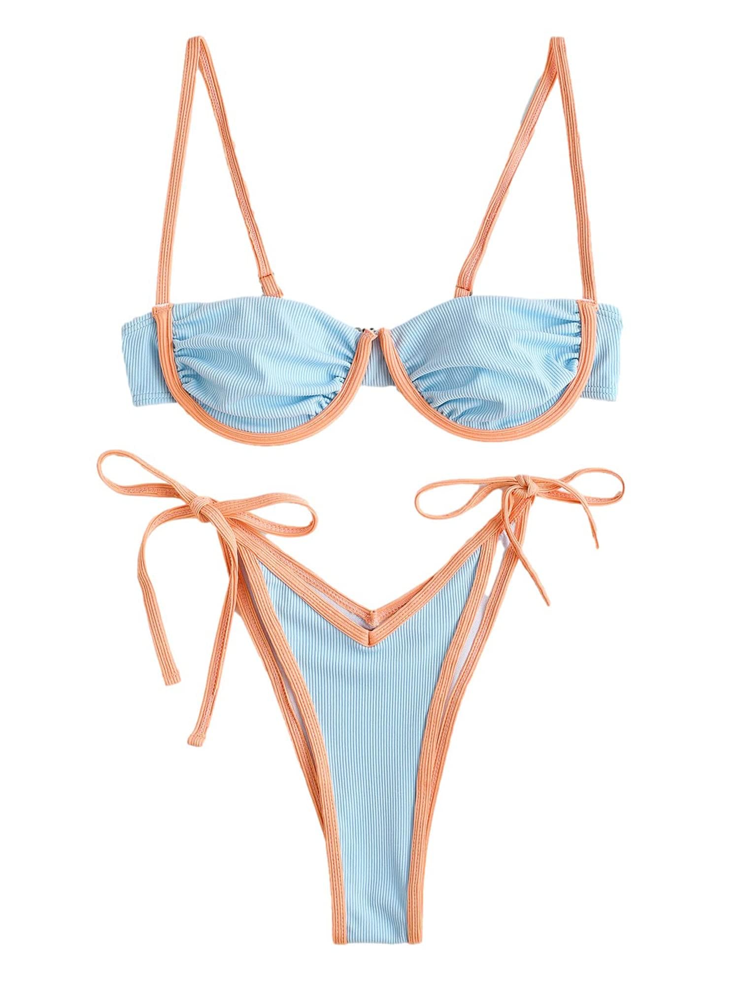 ZAFUL Bikini de Dos Piezas para Mujer, diseño de Leopardo Criss Cross Push Up de Corte Alto y Acolchado