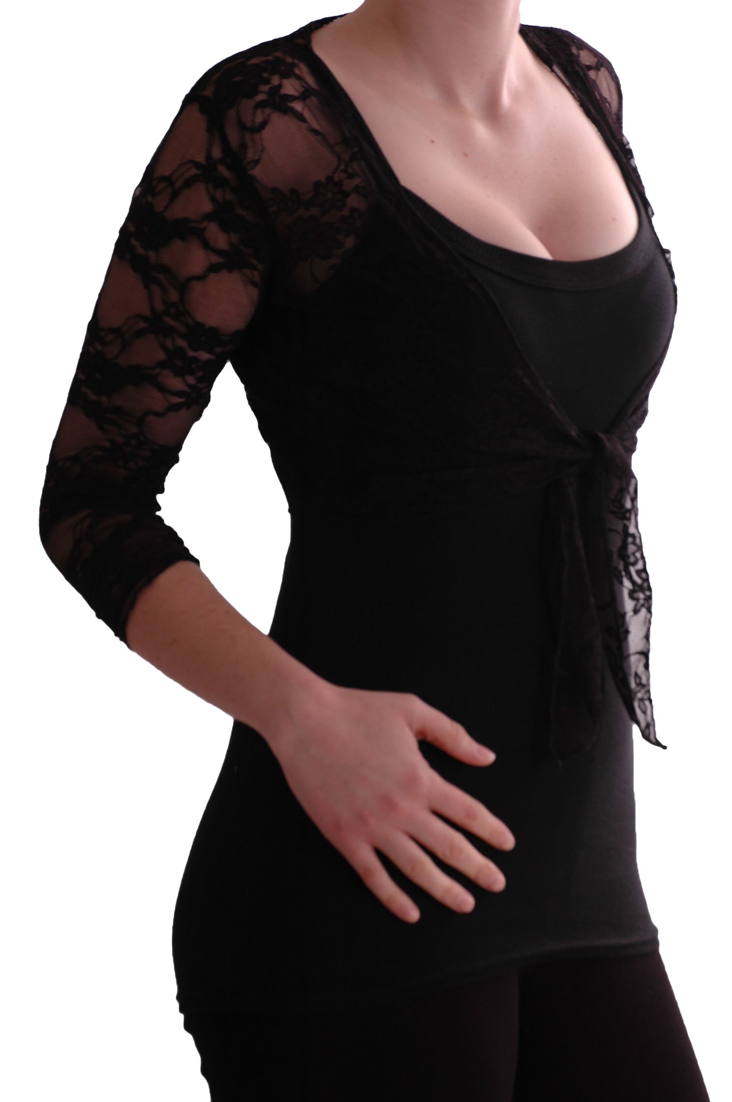Eye Catch Women's Black - Karina Lace Tie Front Bolero Cardigan Shrug Tops Size 12/14