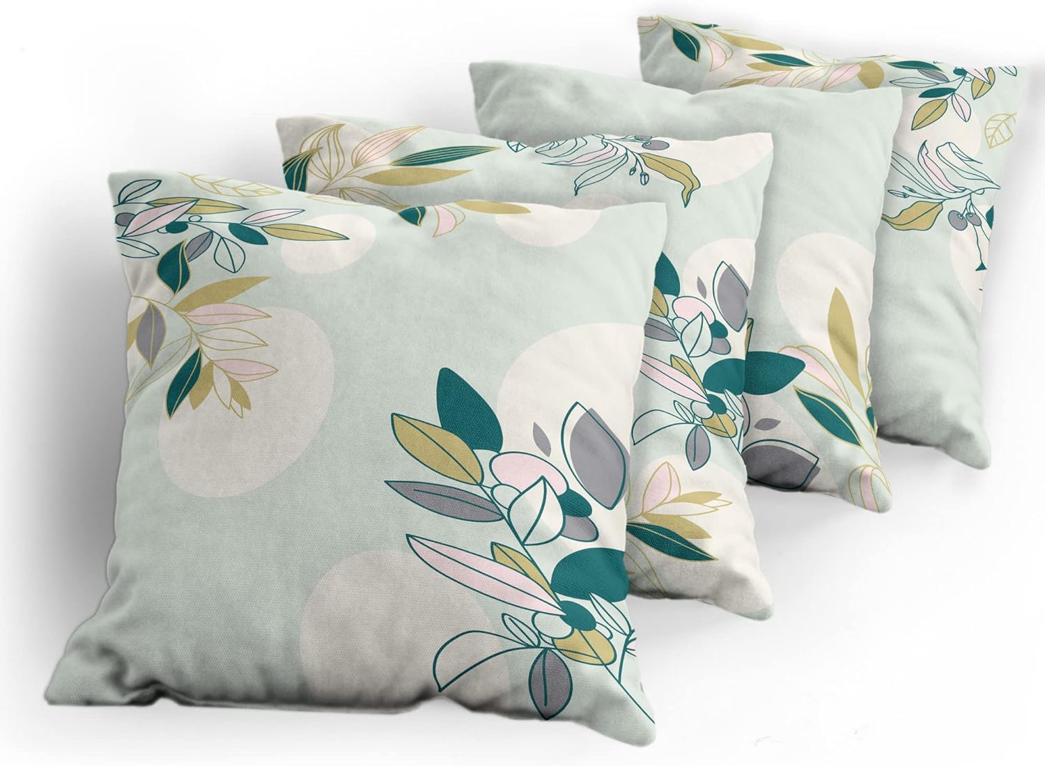 Ambesonne Botanical Throw Pillow Cushion Case Pack of 4, Modern Pastel Blooms of Spring Branches Leaves Soft Nature Blooming Fun, Modern Accent Double-Sided Digital Printing, 16", Pale Almond Green